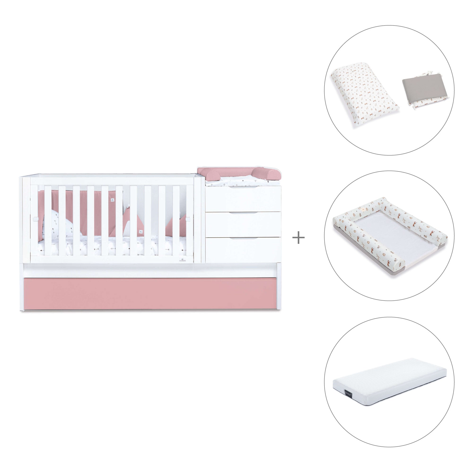Cuna convertible 70x140 cm blanca/rosa · Sero More Quarzo K546-M7759