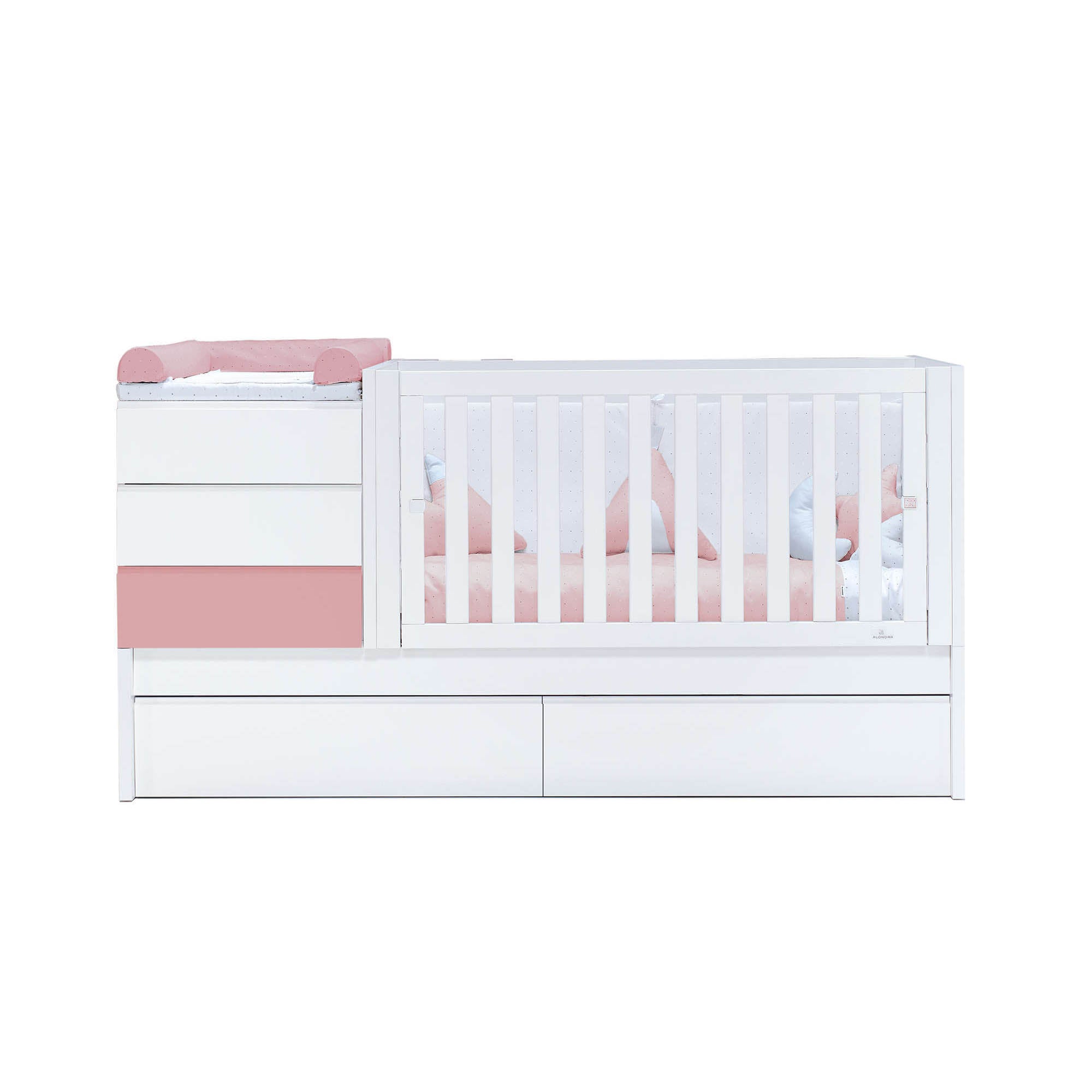 Cuna convertible 70x140 cm blanca/rosa · Sero Kubo Quarzo K551-M7759