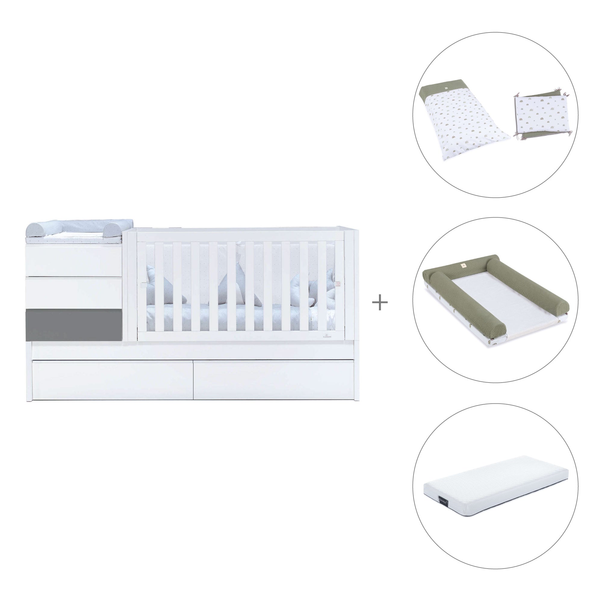 Cuna convertible 70x140 cm blanca/antracita · Sero Kubo Antracita K551-M7758