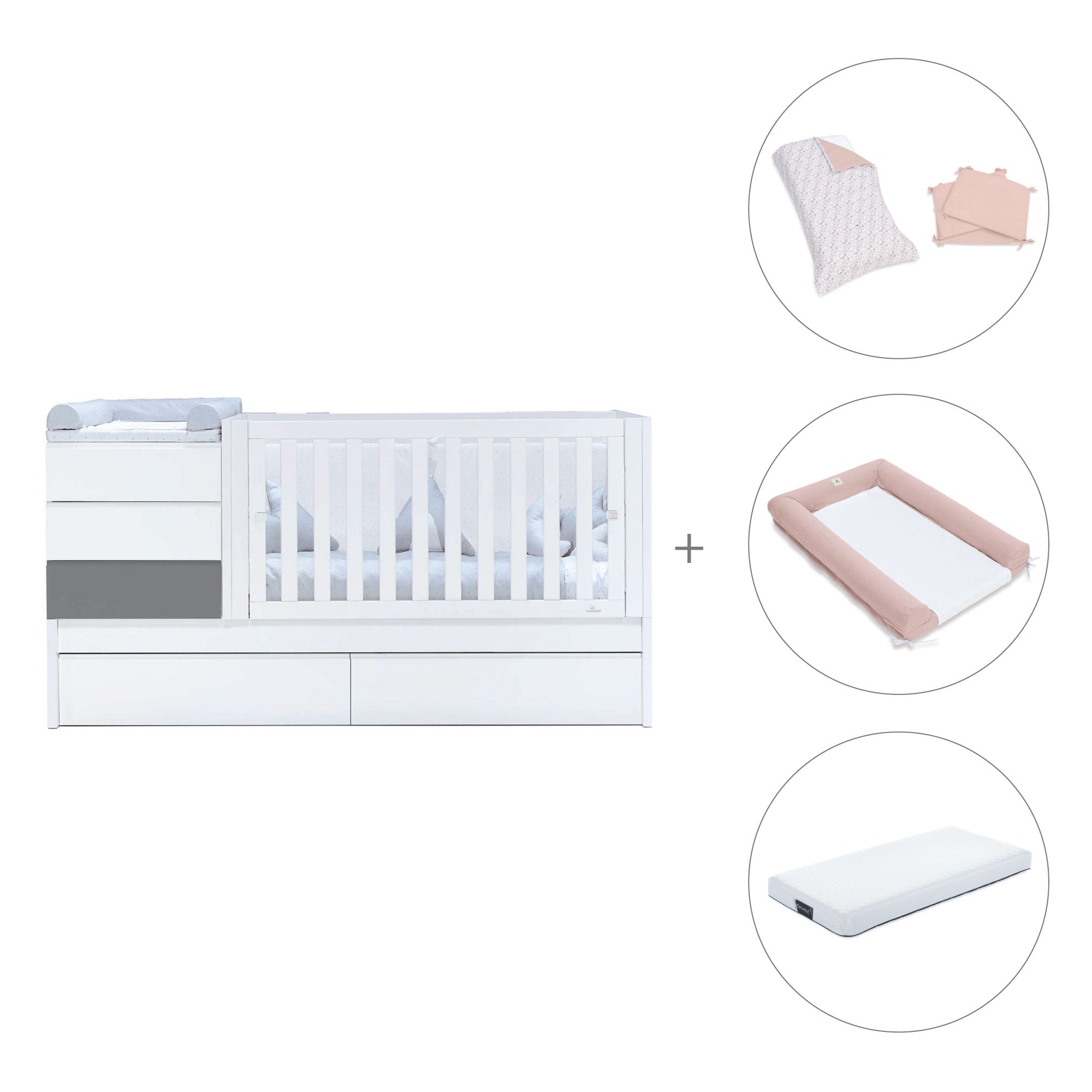 Cuna convertible 70x140 cm blanca/antracita · Sero Kubo Antracita K551-M7758