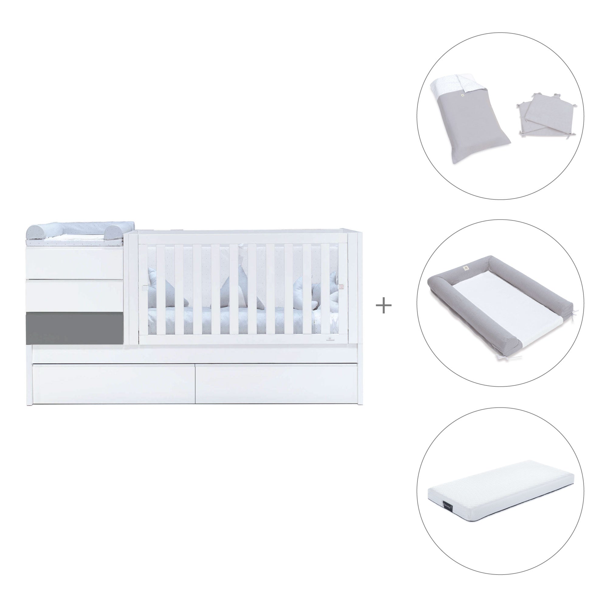 Cuna convertible 70x140 cm blanca/antracita · Sero Kubo Antracita K551-M7758