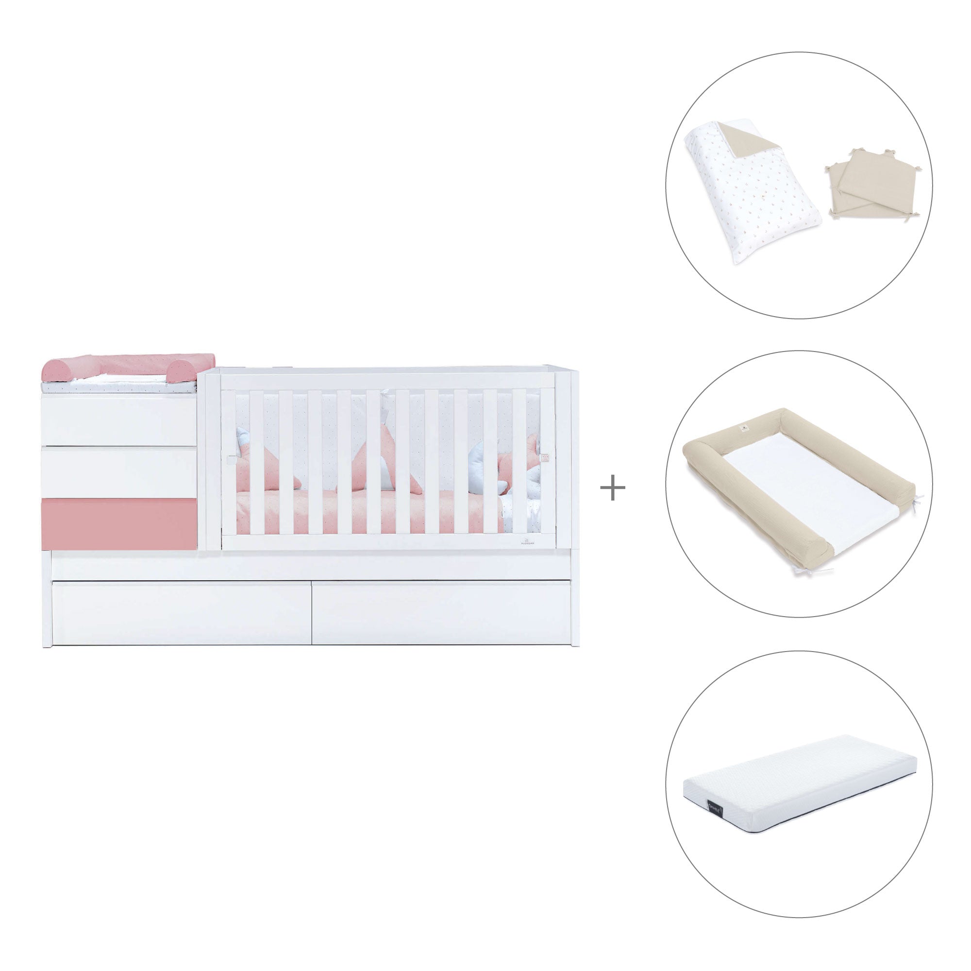 Cuna convertible 70x140 cm blanca/rosa · Sero Kubo Quarzo K551-M7759