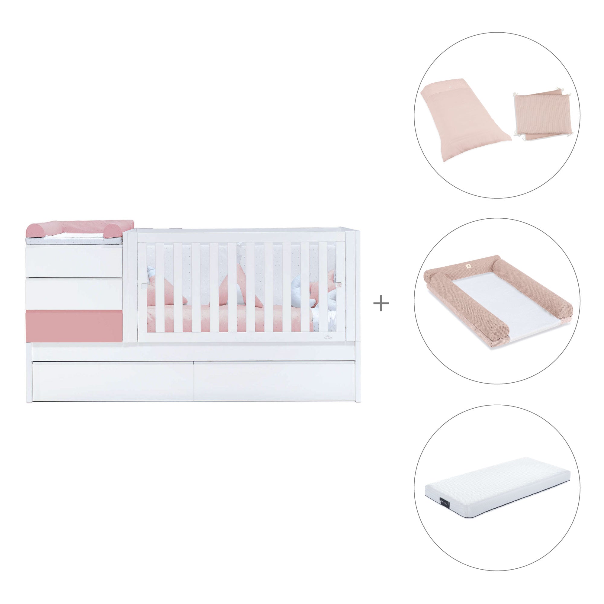 Cuna convertible 70x140 cm blanca/rosa · Sero Kubo Quarzo K551-M7759