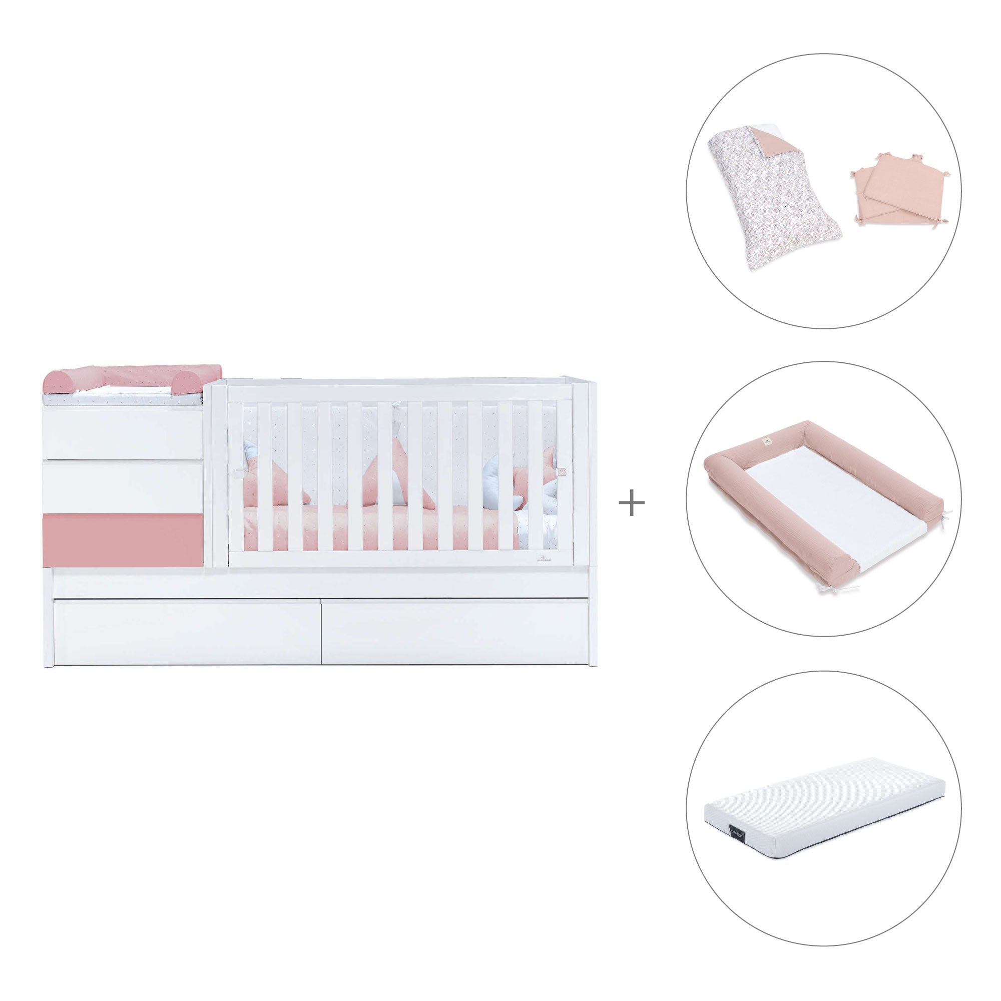Cuna convertible 70x140 cm blanca/rosa · Sero Kubo Quarzo K551-M7759