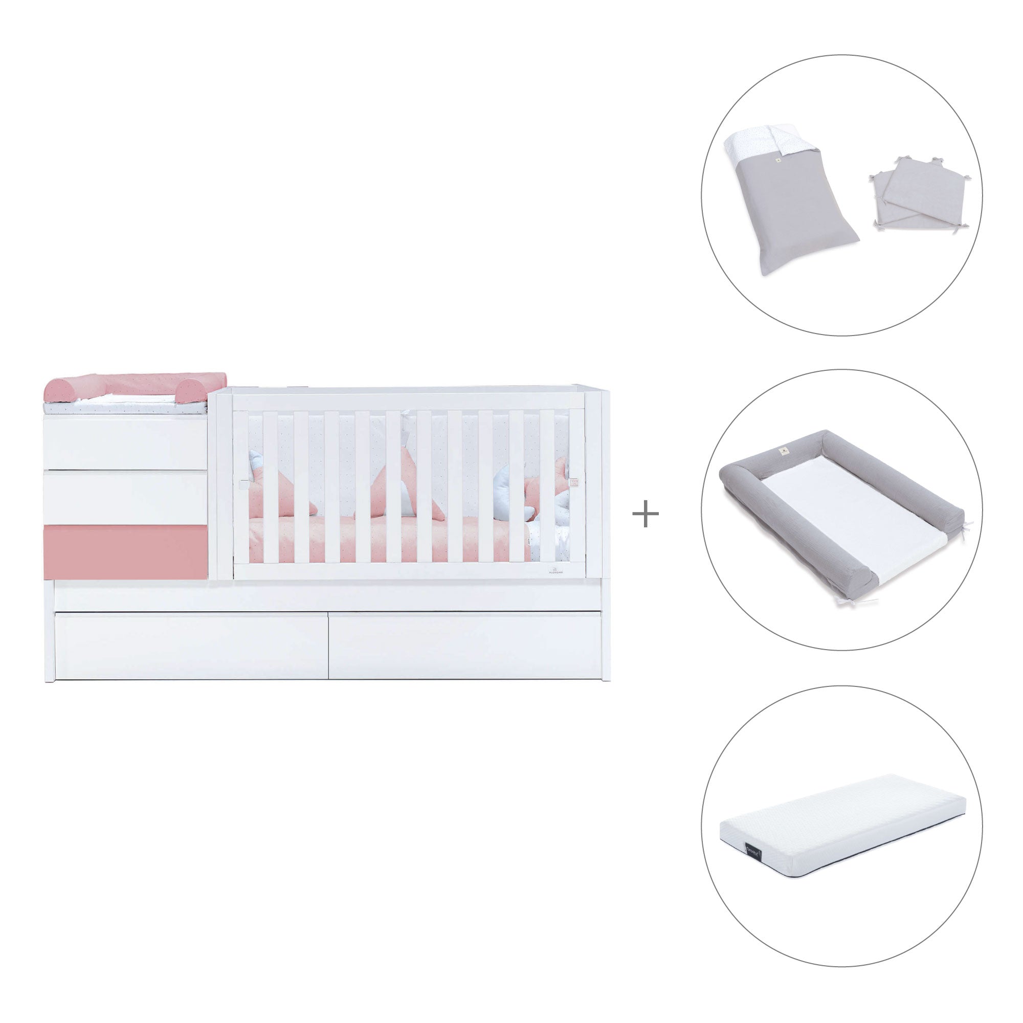 Cuna convertible 70x140 cm blanca/rosa · Sero Kubo Quarzo K551-M7759