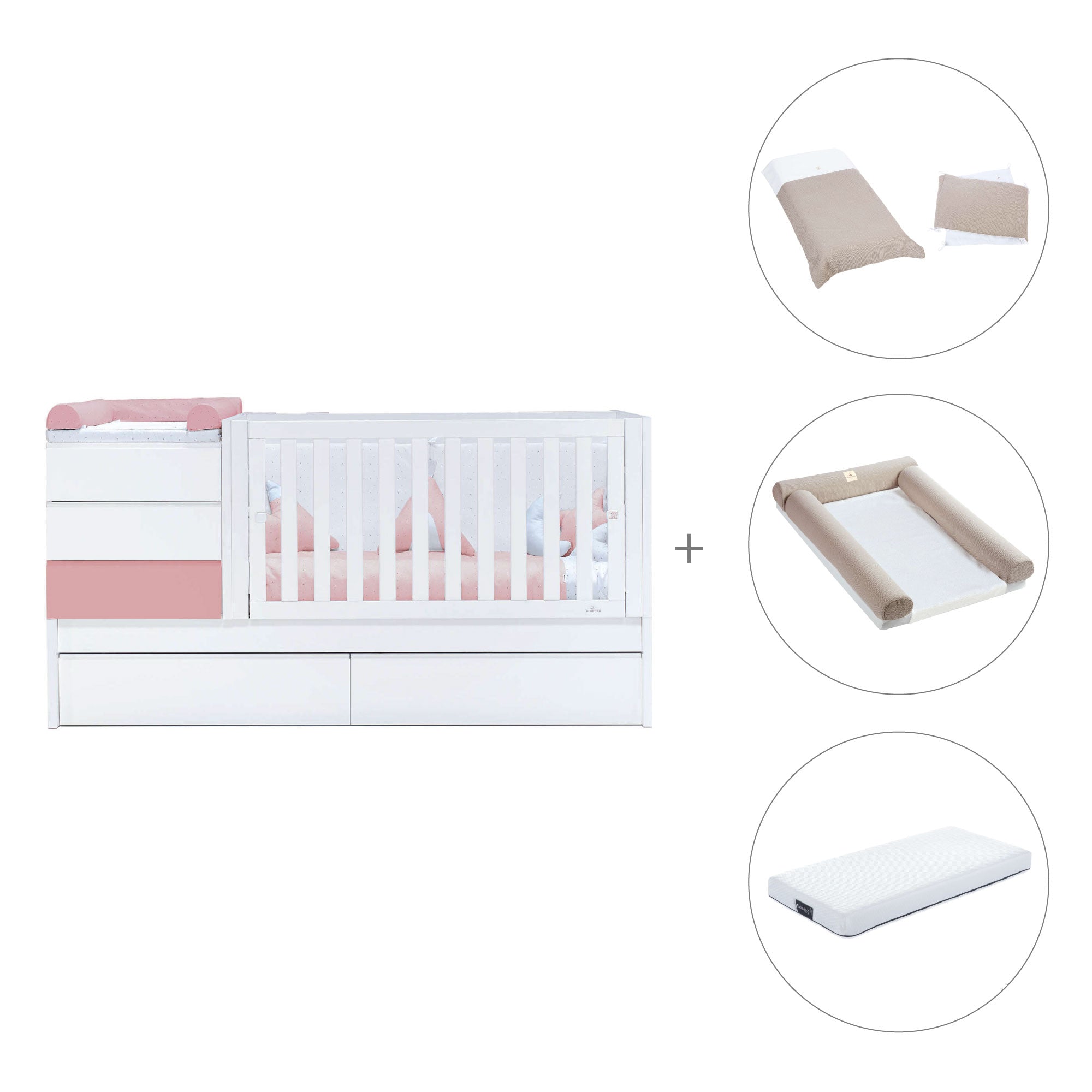 Cuna convertible 70x140 cm blanca/rosa · Sero Kubo Quarzo K551-M7759