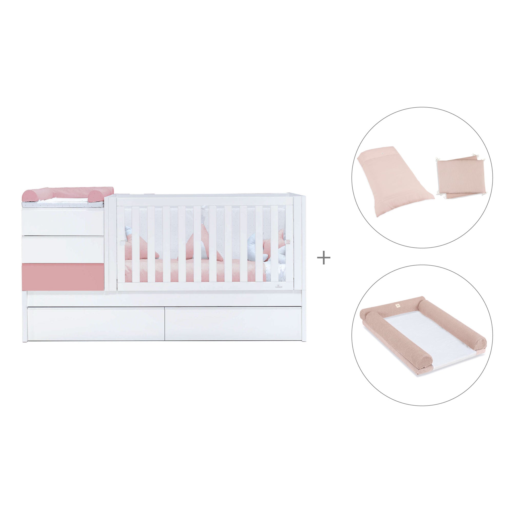 Cuna convertible 70x140 cm blanca/rosa · Sero Kubo Quarzo K551-M7759