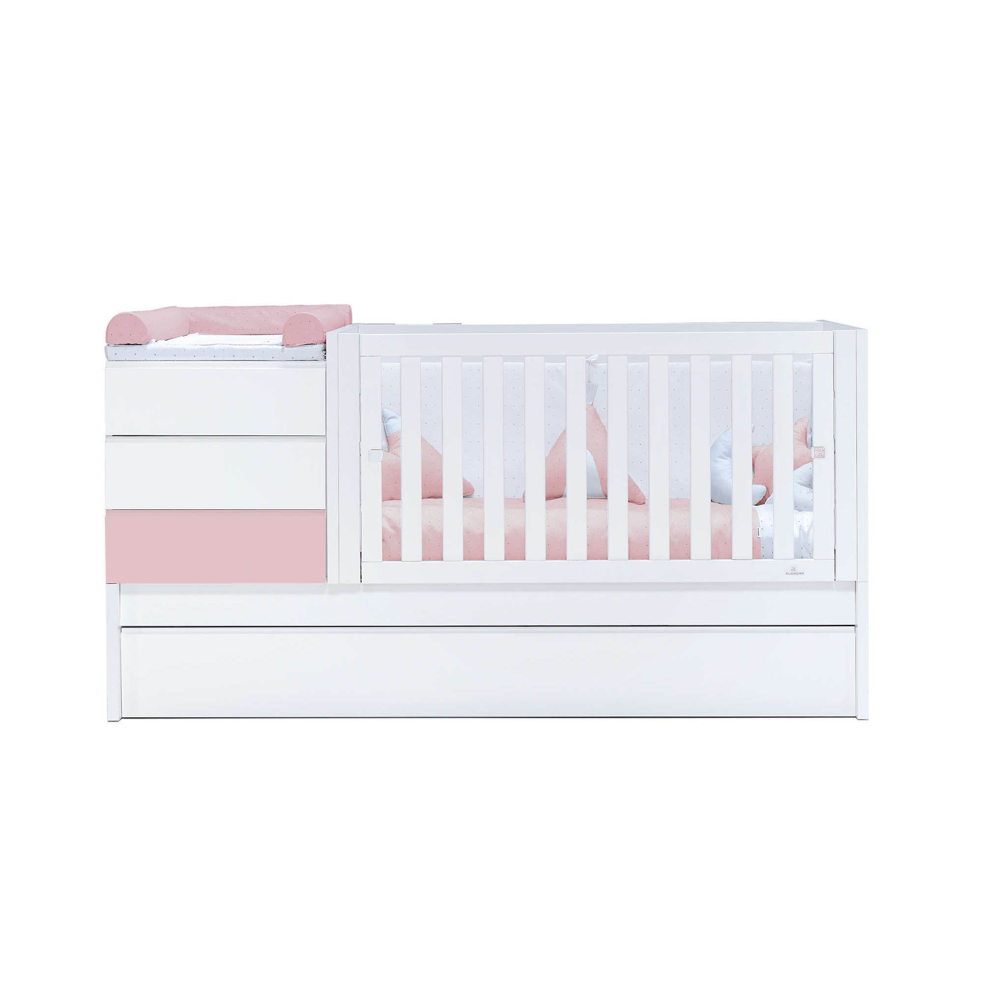 Cuna convertible 70x140 cm blanca/rosa claro · Sero Kubo Flamingo K551-M7742