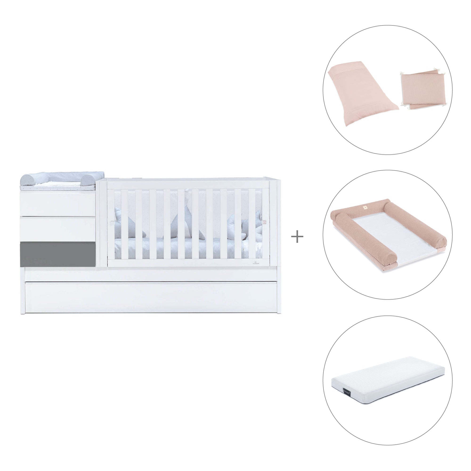 Cuna convertible 70x140 cm blanca/antracita · Sero Kubo Antracita K551-M7758