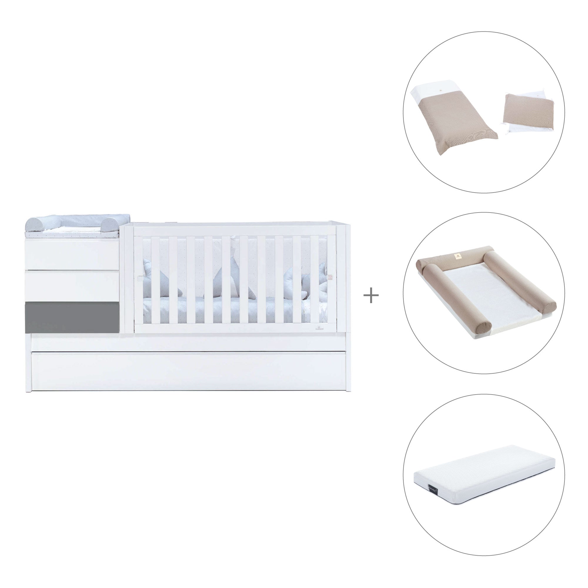 Cuna convertible 70x140 cm blanca/antracita · Sero Kubo Antracita K551-M7758