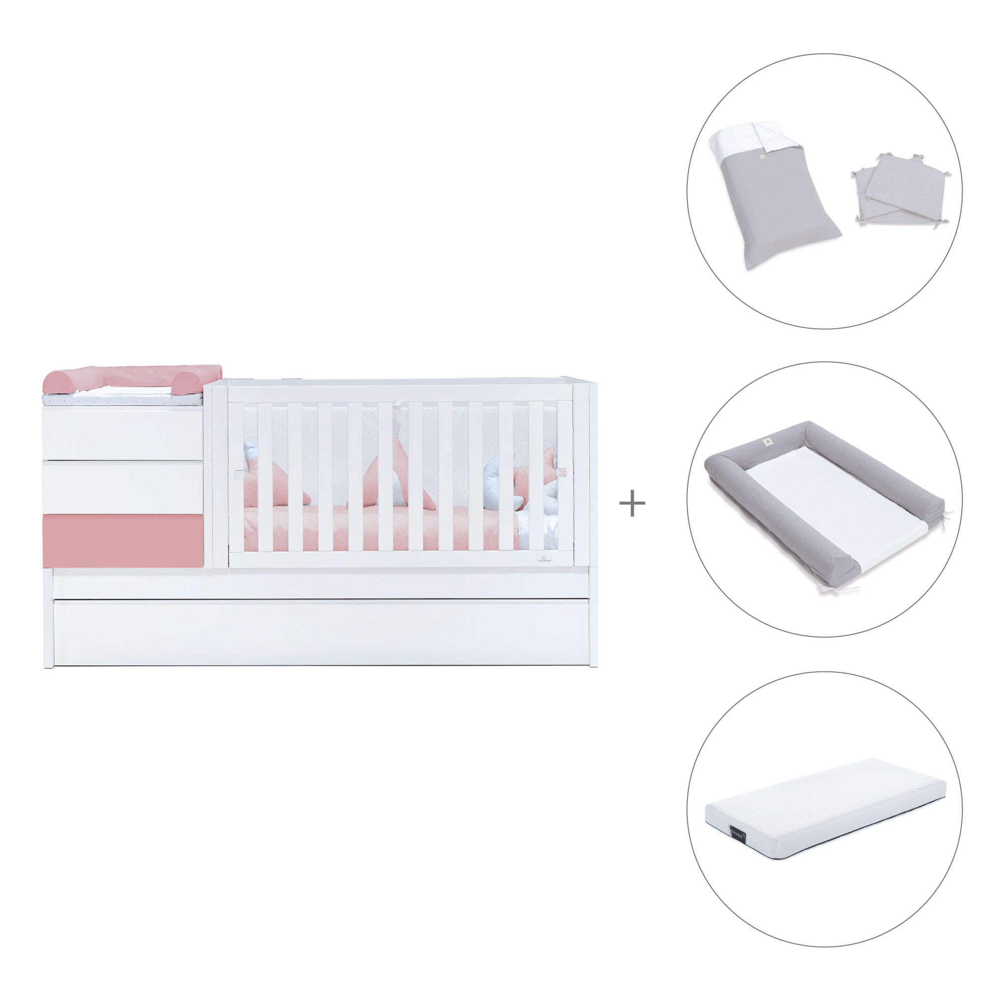 Cuna convertible 70x140 cm blanca/rosa · Sero Kubo Quarzo K551-M7759