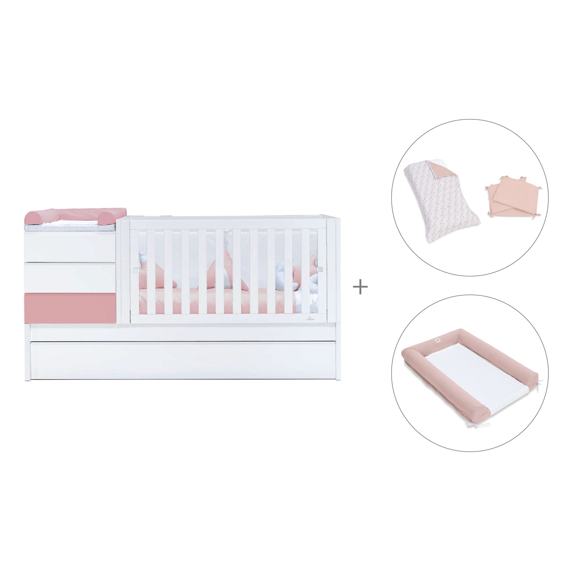 Cuna convertible 70x140 cm blanca/rosa · Sero Kubo Quarzo K551-M7759