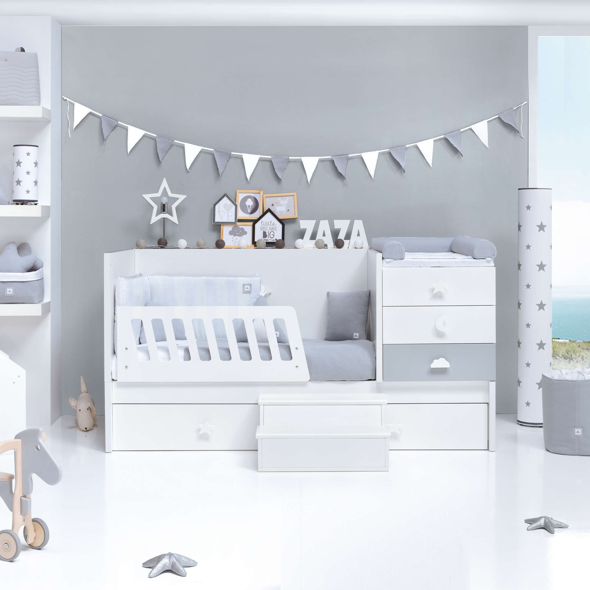 Cuna convertible 70x140 cm en blanco/gris · Sero Bubble K554-M7778