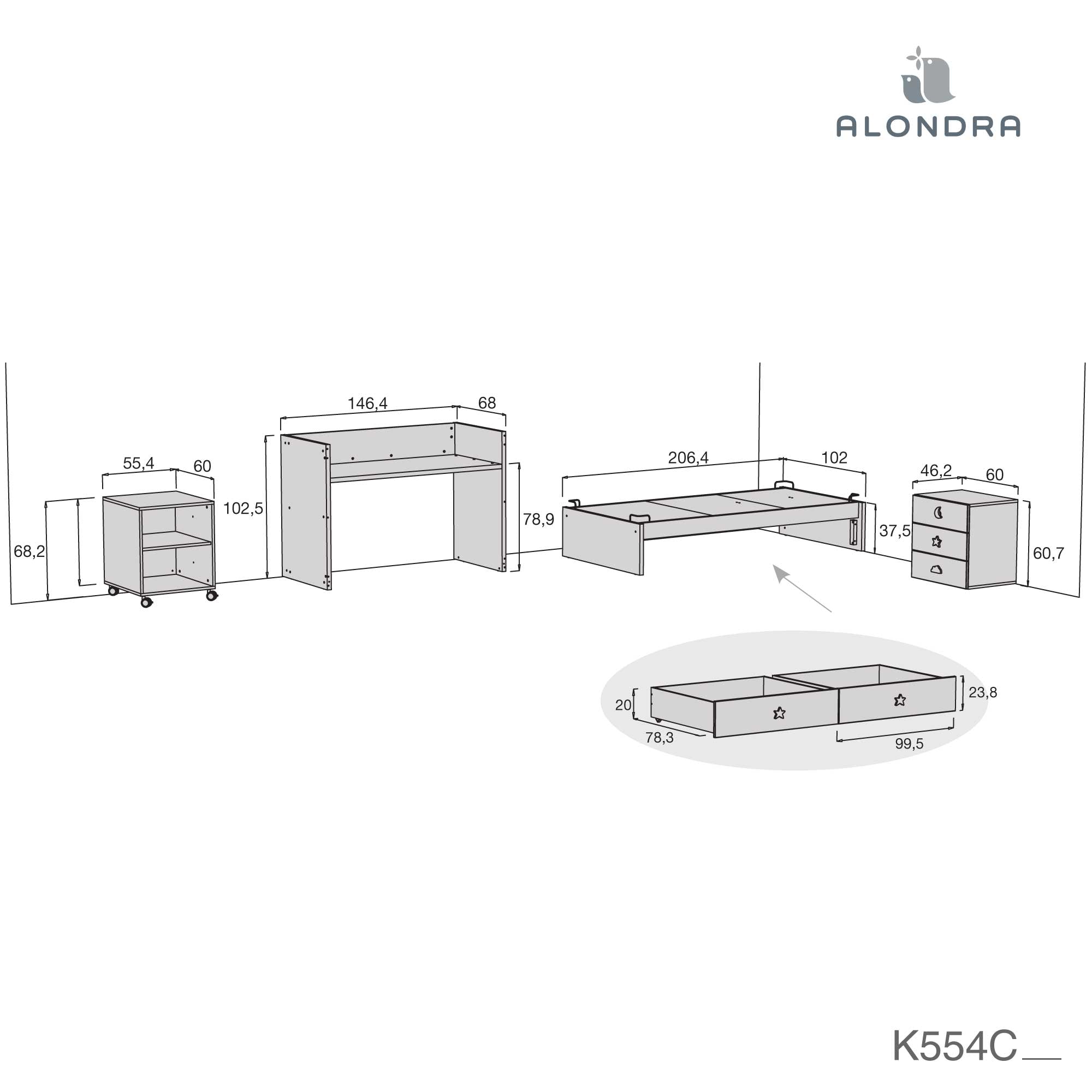 Cuna convertible 70x140 cm blanca/antracita · Sero Bubble Antracita K554-M7758