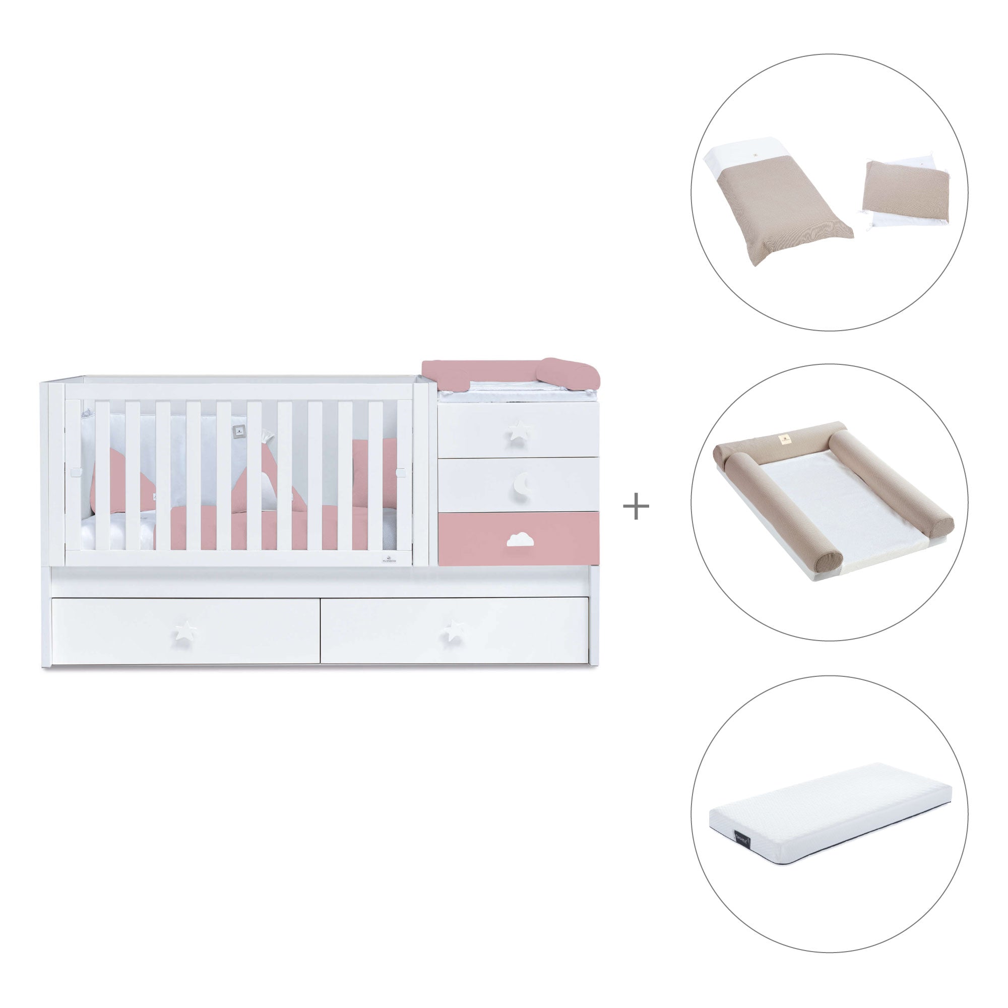 Cuna convertible 70x140 cm blanca/rosa · Sero Bubble Quarzo K554-M7759