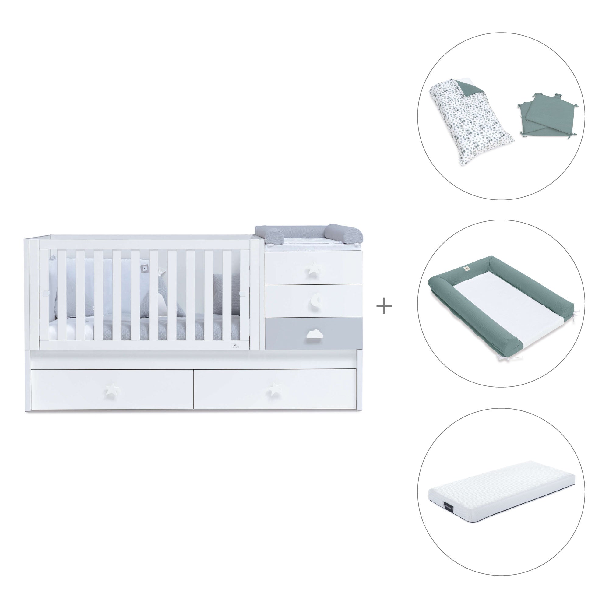 Cuna convertible 70x140 cm en blanco/gris · Sero Bubble K554-M7778