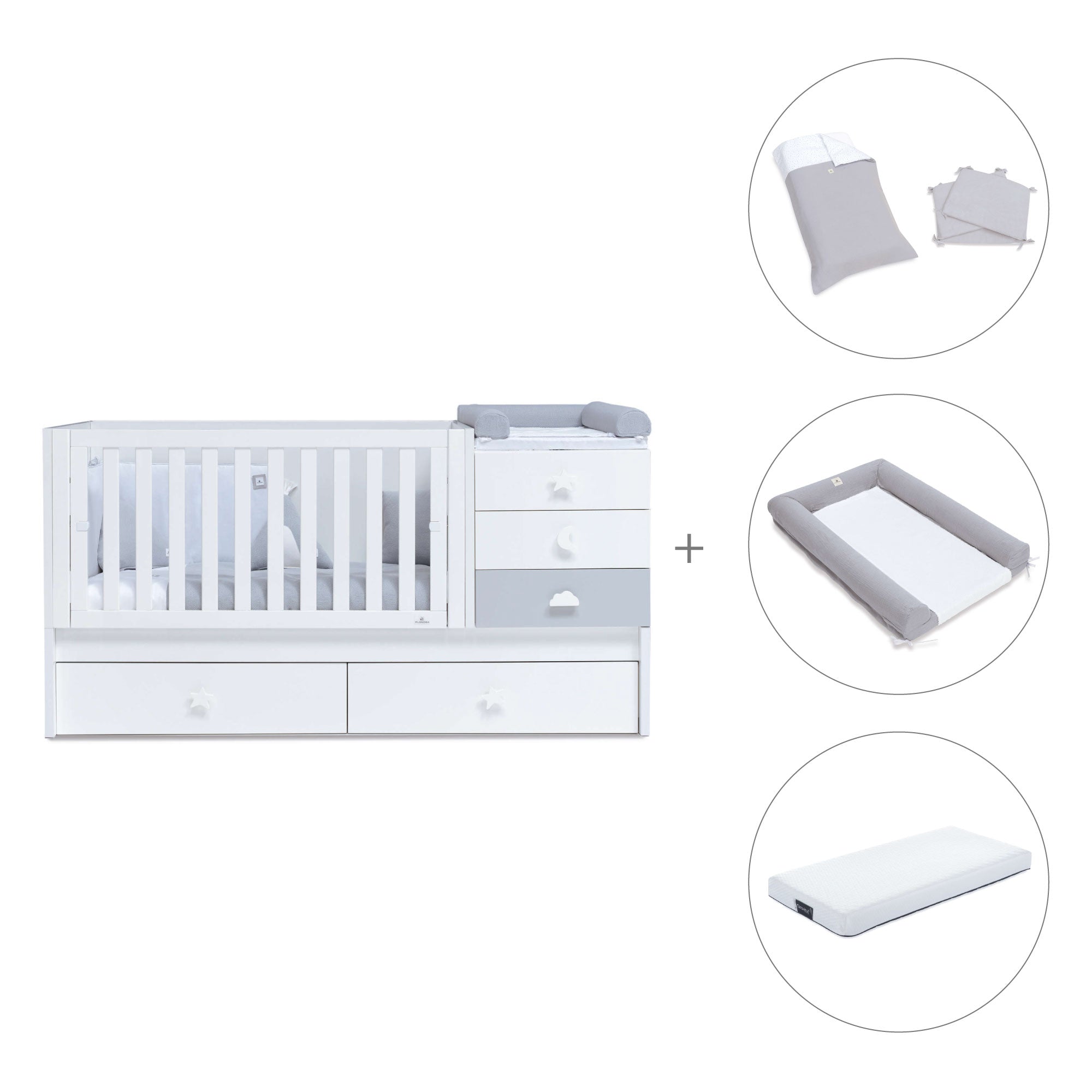 Cuna convertible 70x140 cm en blanco/gris · Sero Bubble K554-M7778