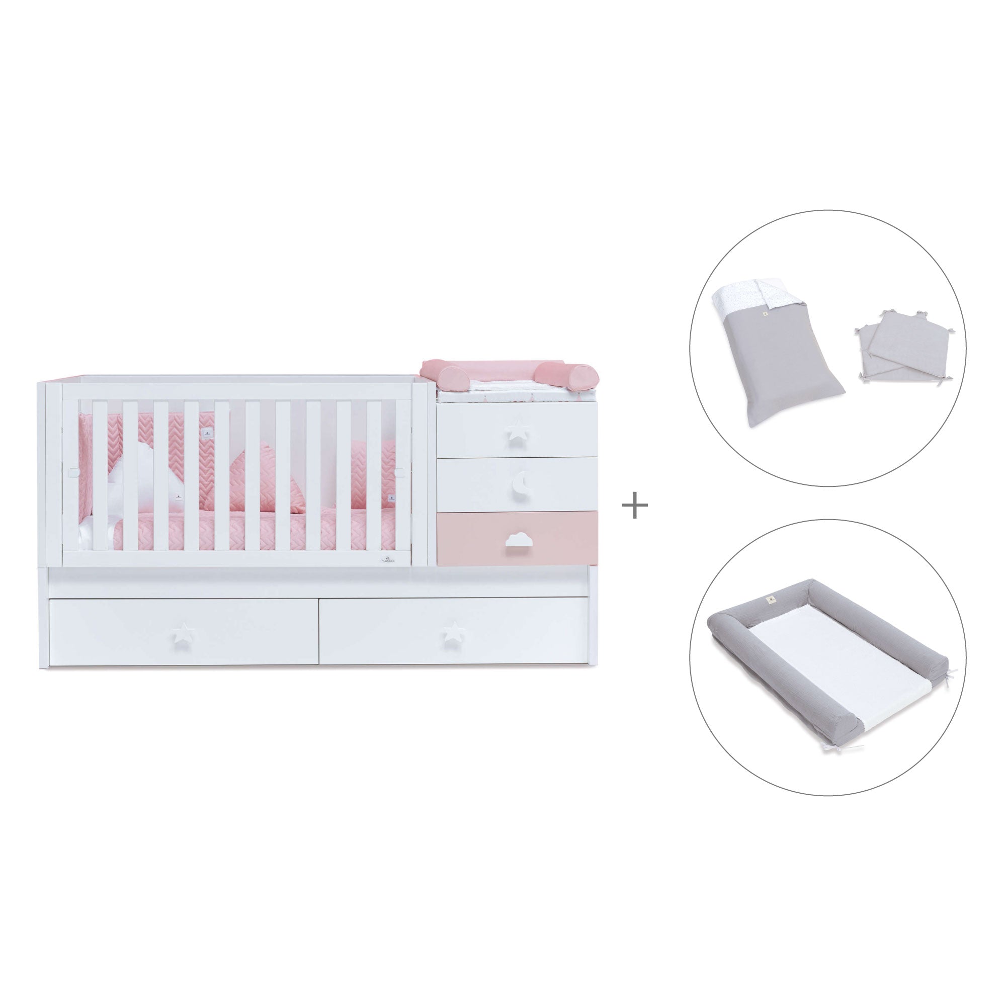 Cuna convertible 70x140 cm en blanco/rosa · Sero Bubble K554-M7742