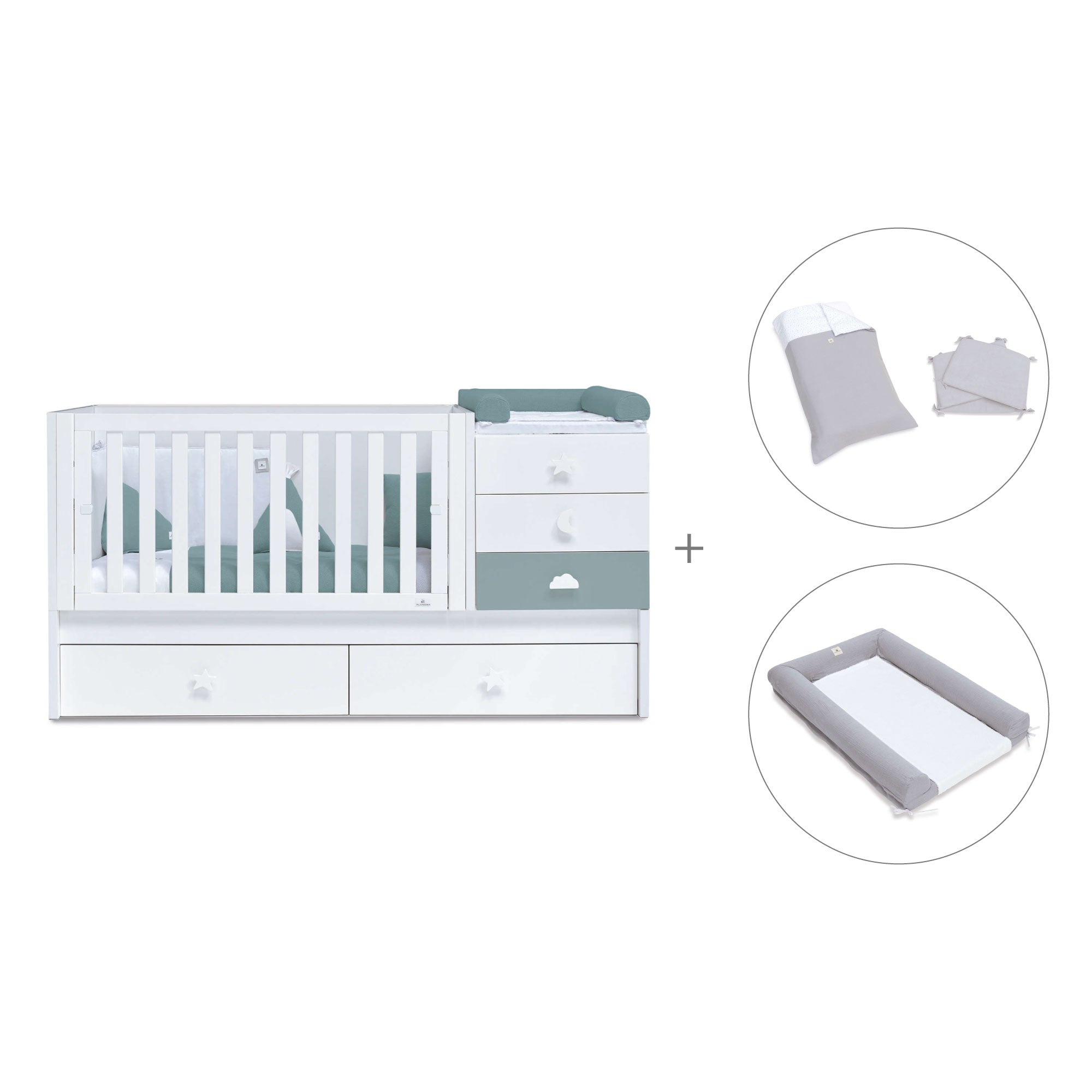 Cuna convertible 70x140 cm blanca/eucalipto · Sero Bubble Eucalyptus K554-M7757