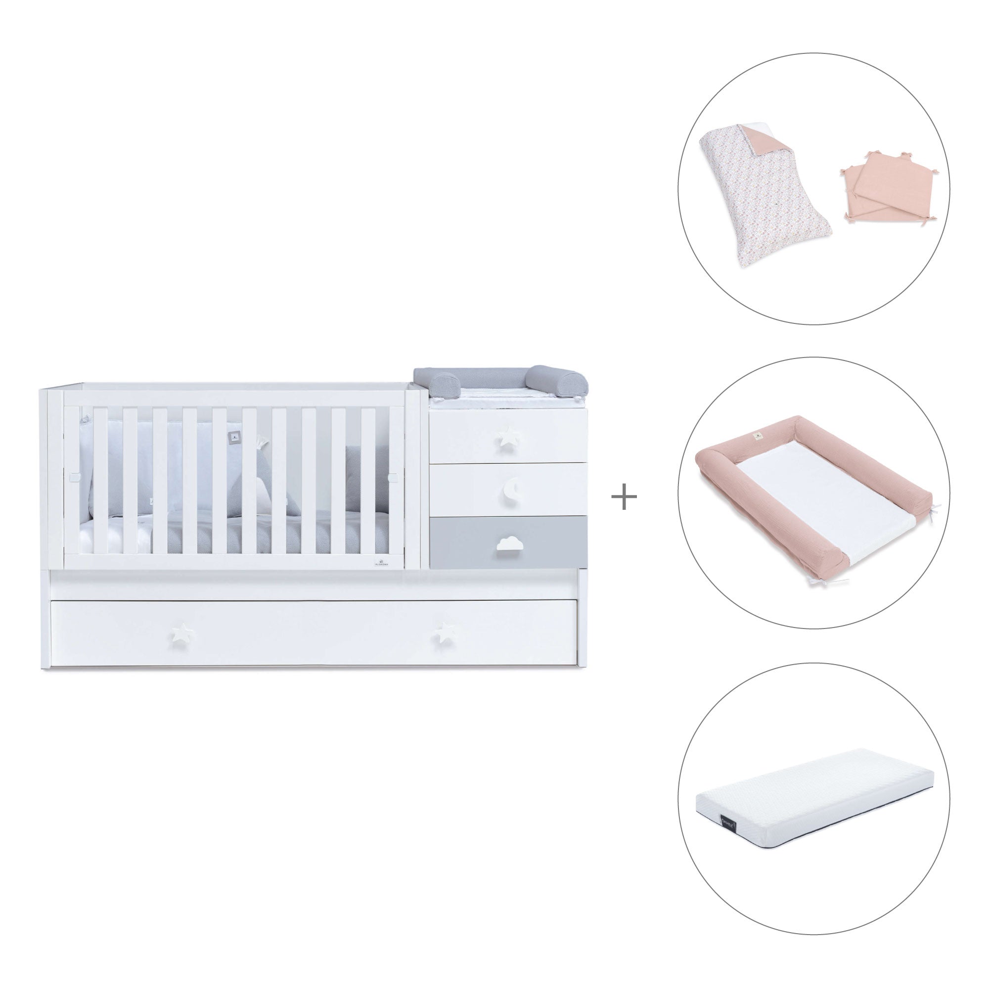 Cuna convertible 70x140 cm en blanco/gris · Sero Bubble K554-M7778