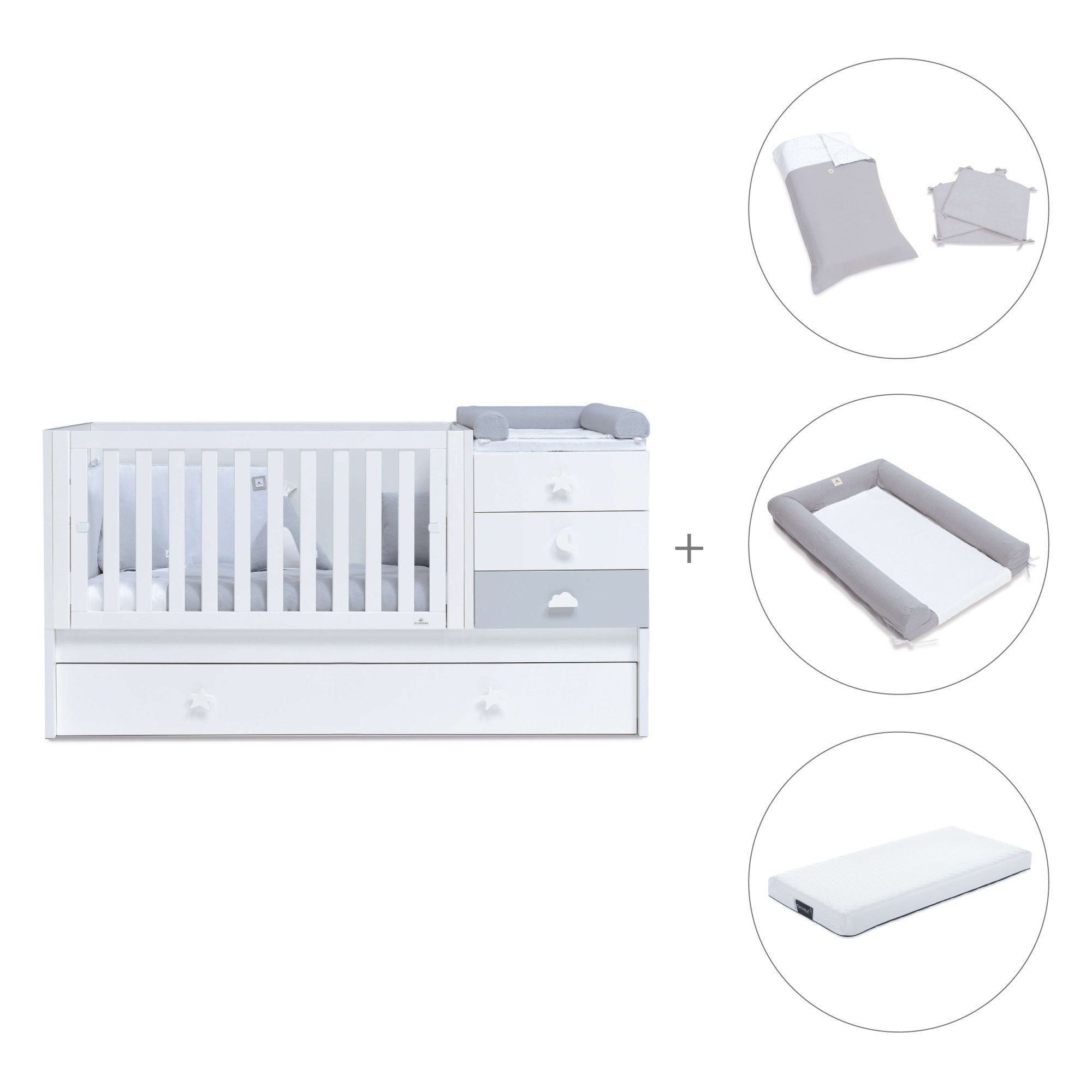 Cuna convertible 70x140 cm en blanco/gris · Sero Bubble K554-M7778
