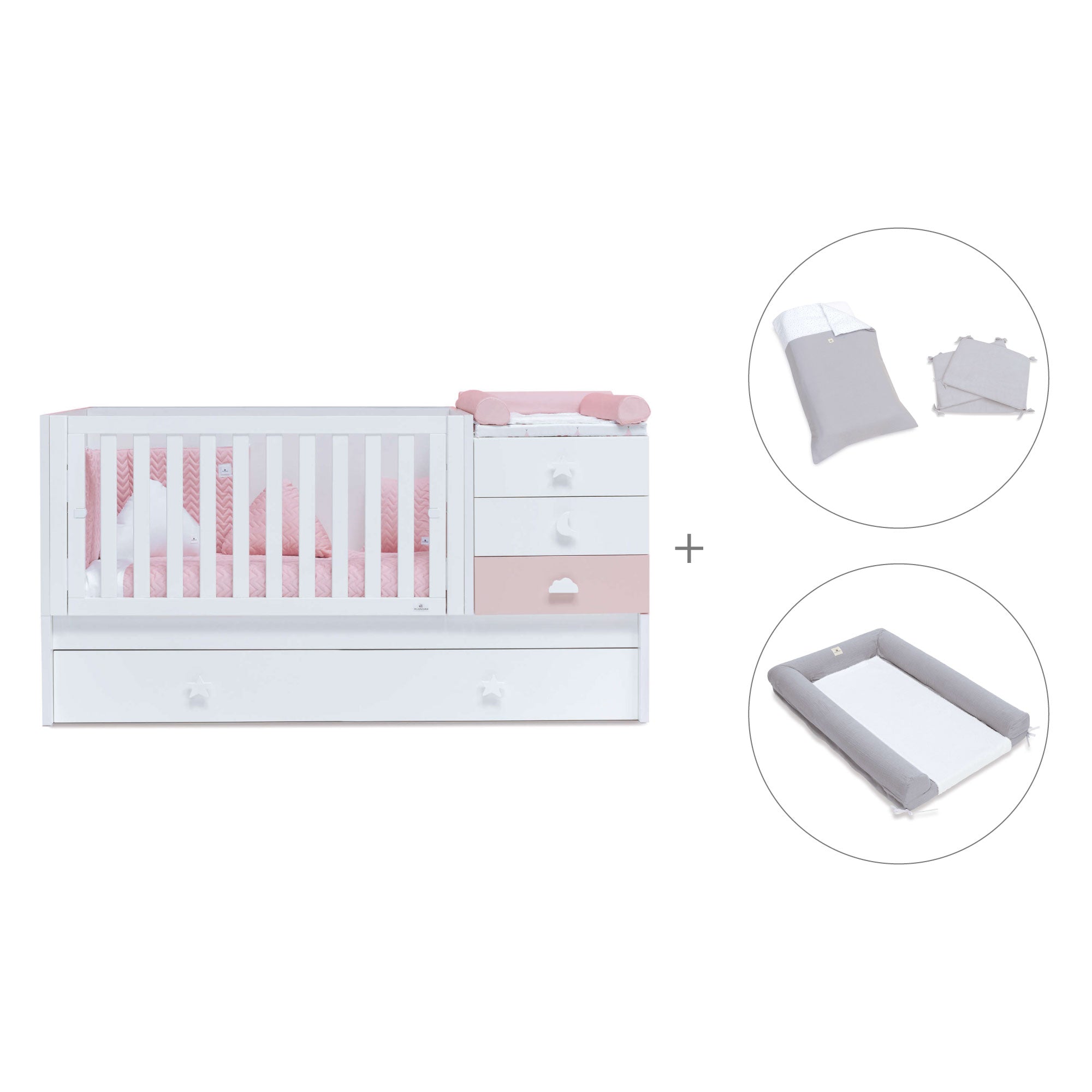 Cuna convertible 70x140 cm en blanco/rosa · Sero Bubble K554-M7742