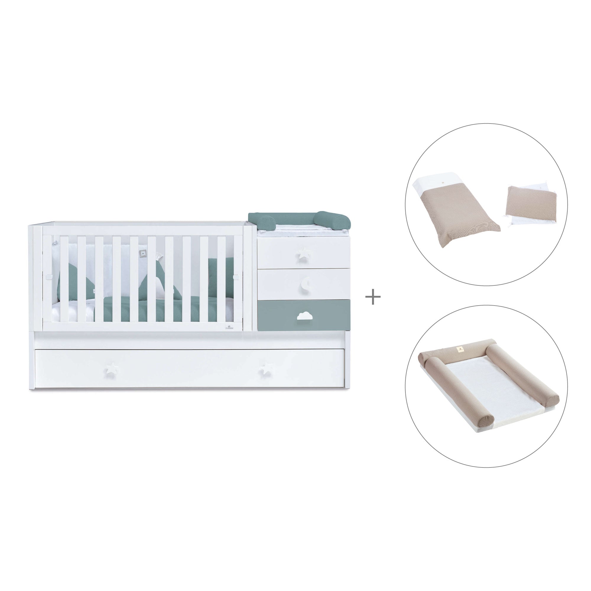 Cuna convertible 70x140 cm blanca/eucalipto · Sero Bubble Eucalyptus K554-M7757