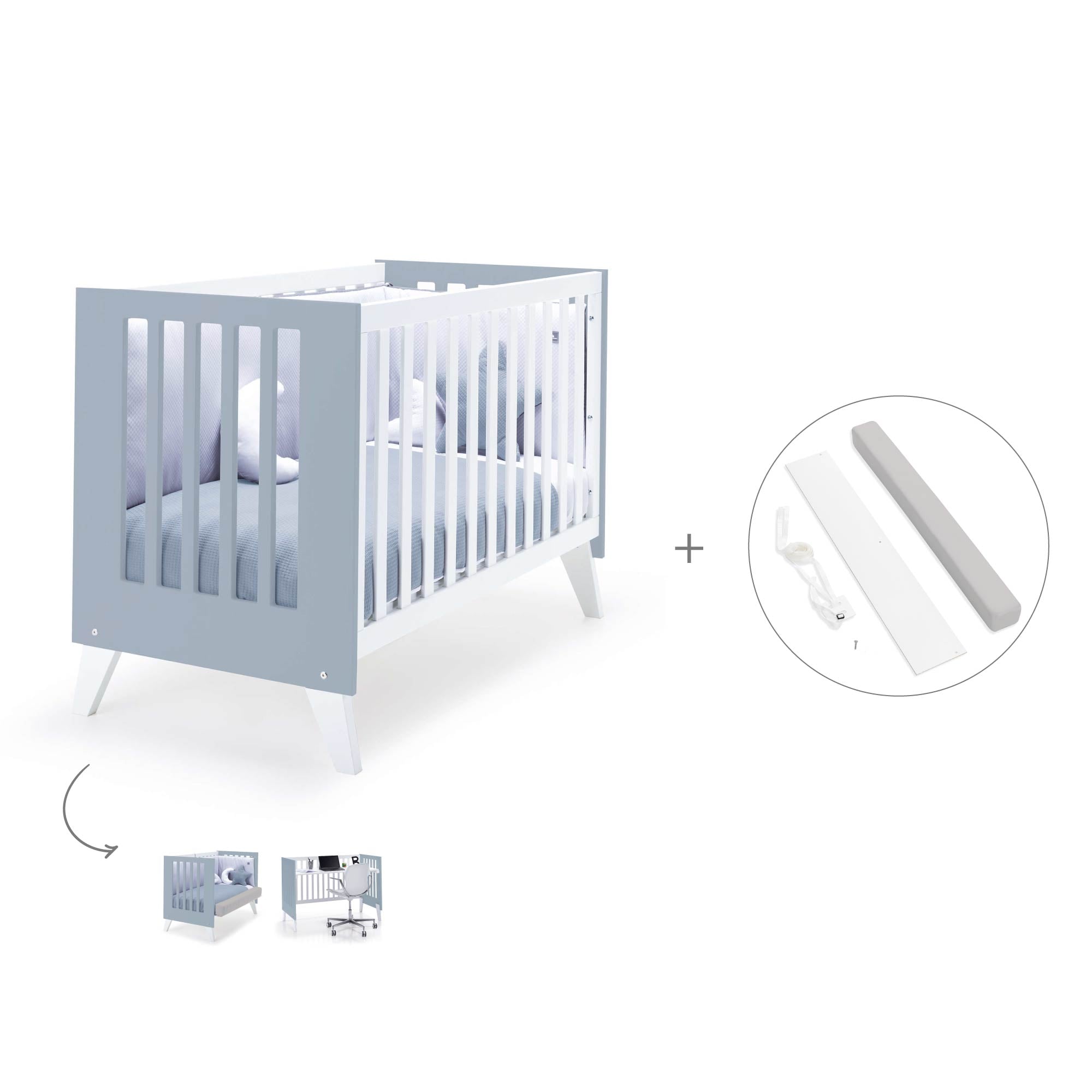 Cuna colecho 60x120 cm (4en1) blanco/celeste · Nexo Due Blu denim C187D-M7741