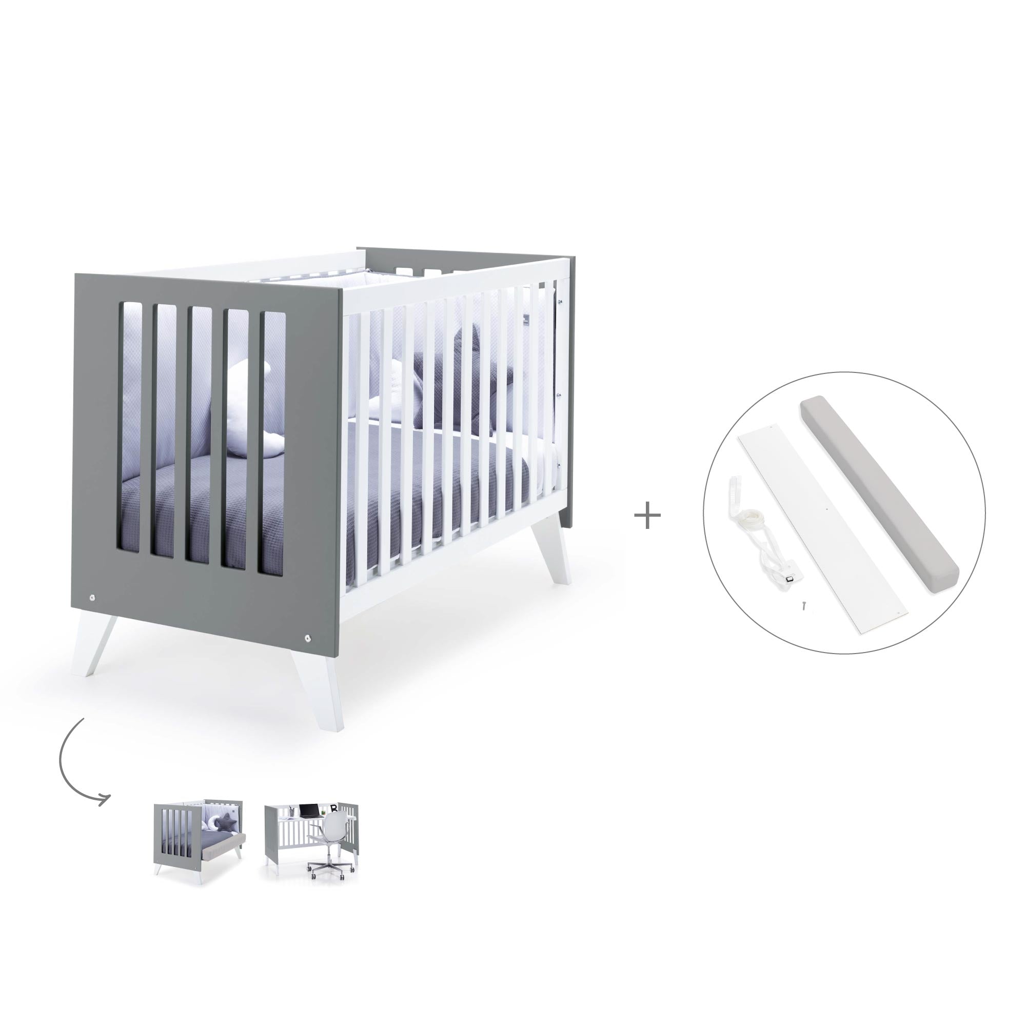 Cuna colecho 60x120 cm (4en1) blanco/antracita · Nexo Due Antracita C187D-M7758