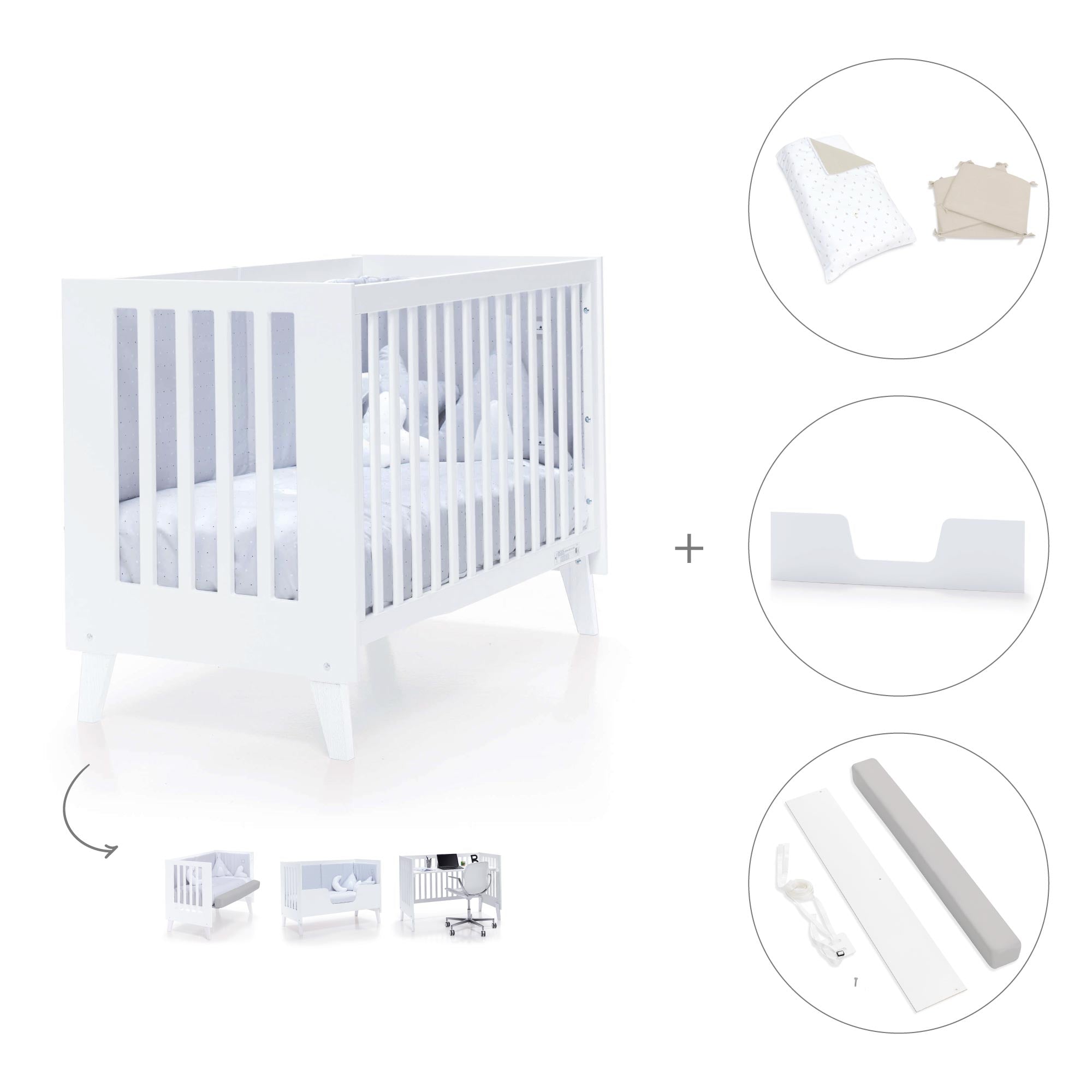 Cuna colecho blanca 60x120 cm (4en1) · Nexo Due White C187D-M7700