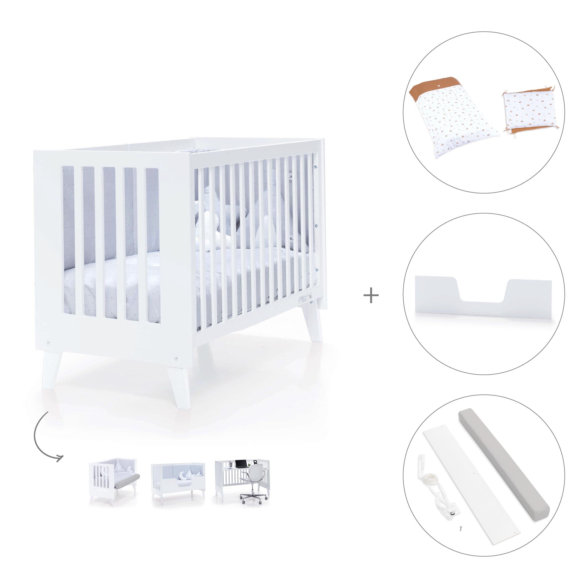 Cuna colecho blanca 60x120 cm (4en1) · Nexo Due White C187D-M7700