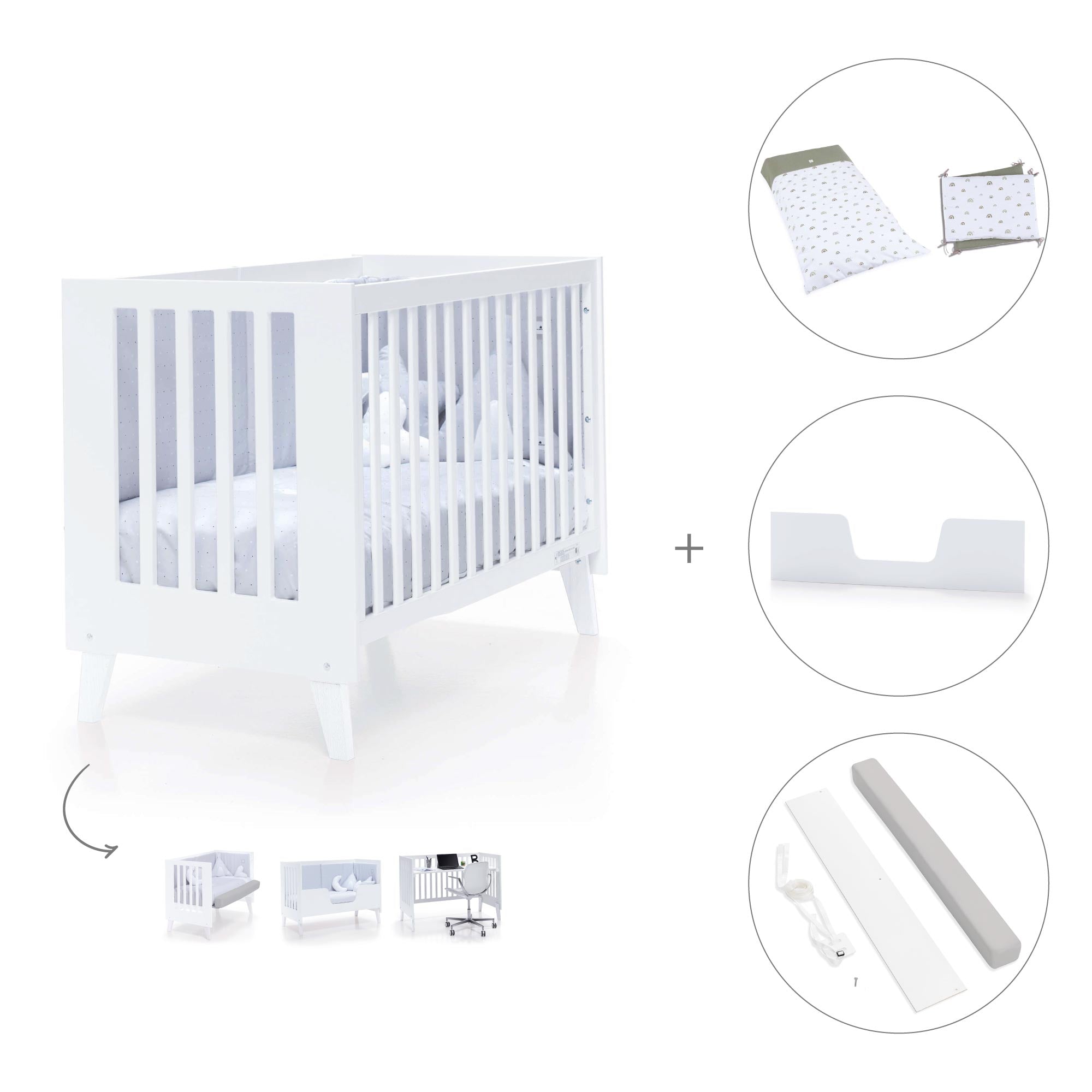 Cuna colecho blanca 60x120 cm (4en1) · Nexo Due White C187D-M7700