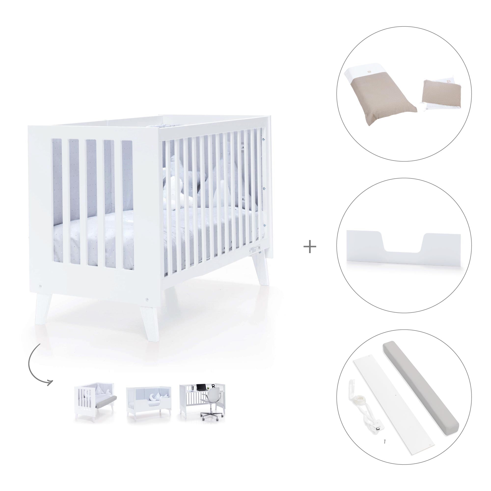 Cuna colecho blanca 60x120 cm (4en1) · Nexo Due White C187D-M7700