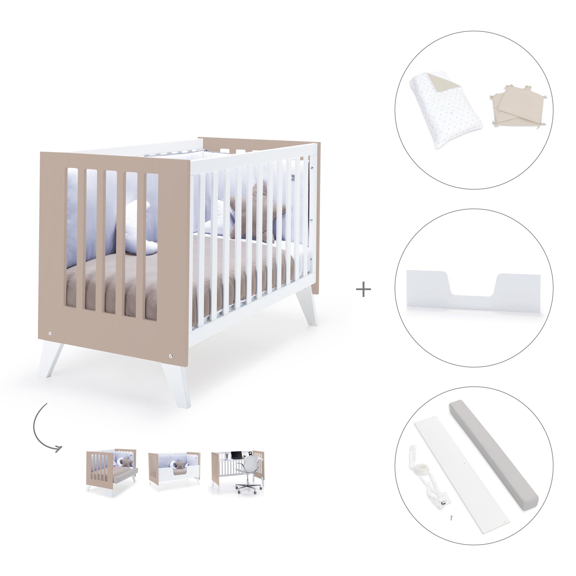 Cuna colecho 60x120 cm (4en1) blanco/beige · Nexo Due Arena C187D-M7753