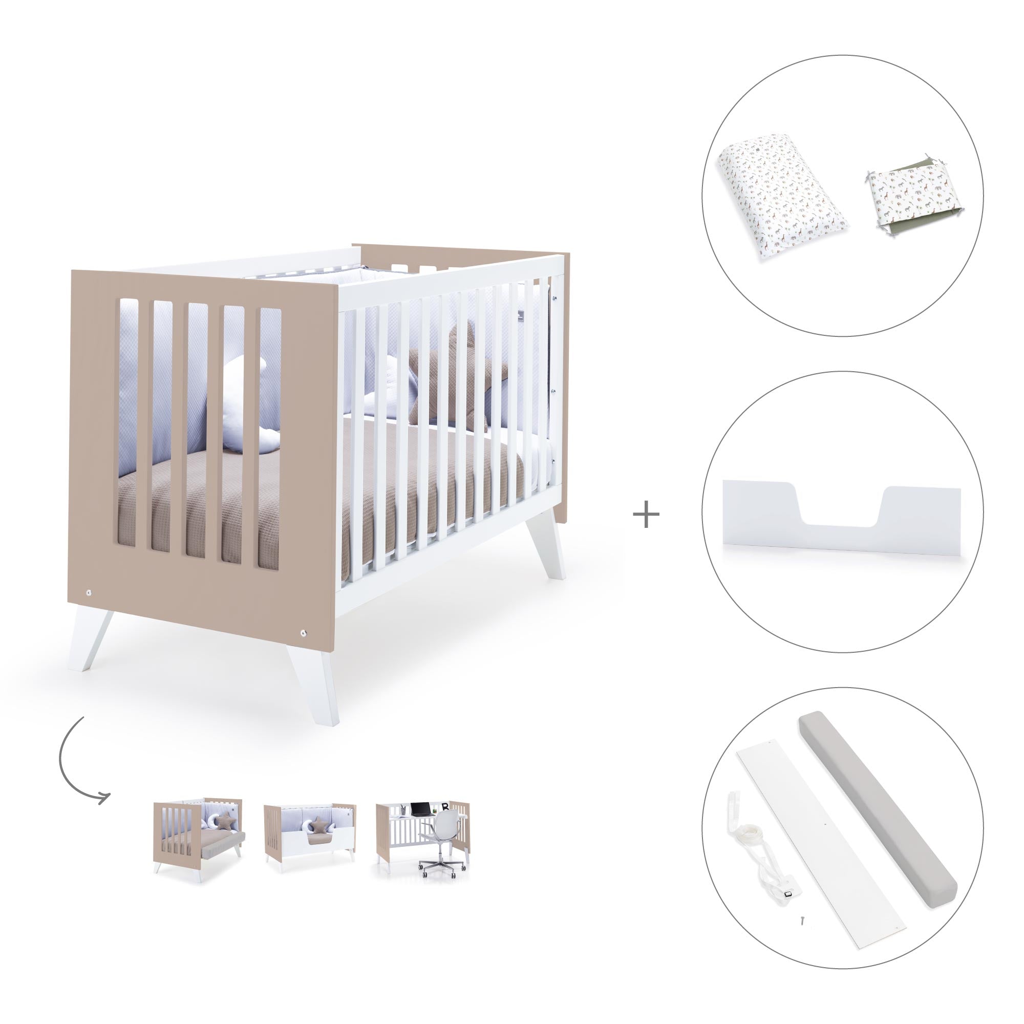 Cuna colecho 60x120 cm (4en1) blanco/beige · Nexo Due Arena C187D-M7753