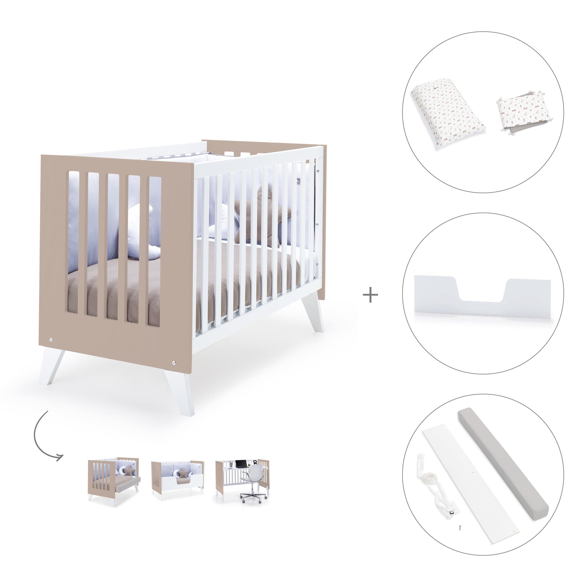 Cuna colecho 60x120 cm (4en1) blanco/beige · Nexo Due Arena C187D-M7753