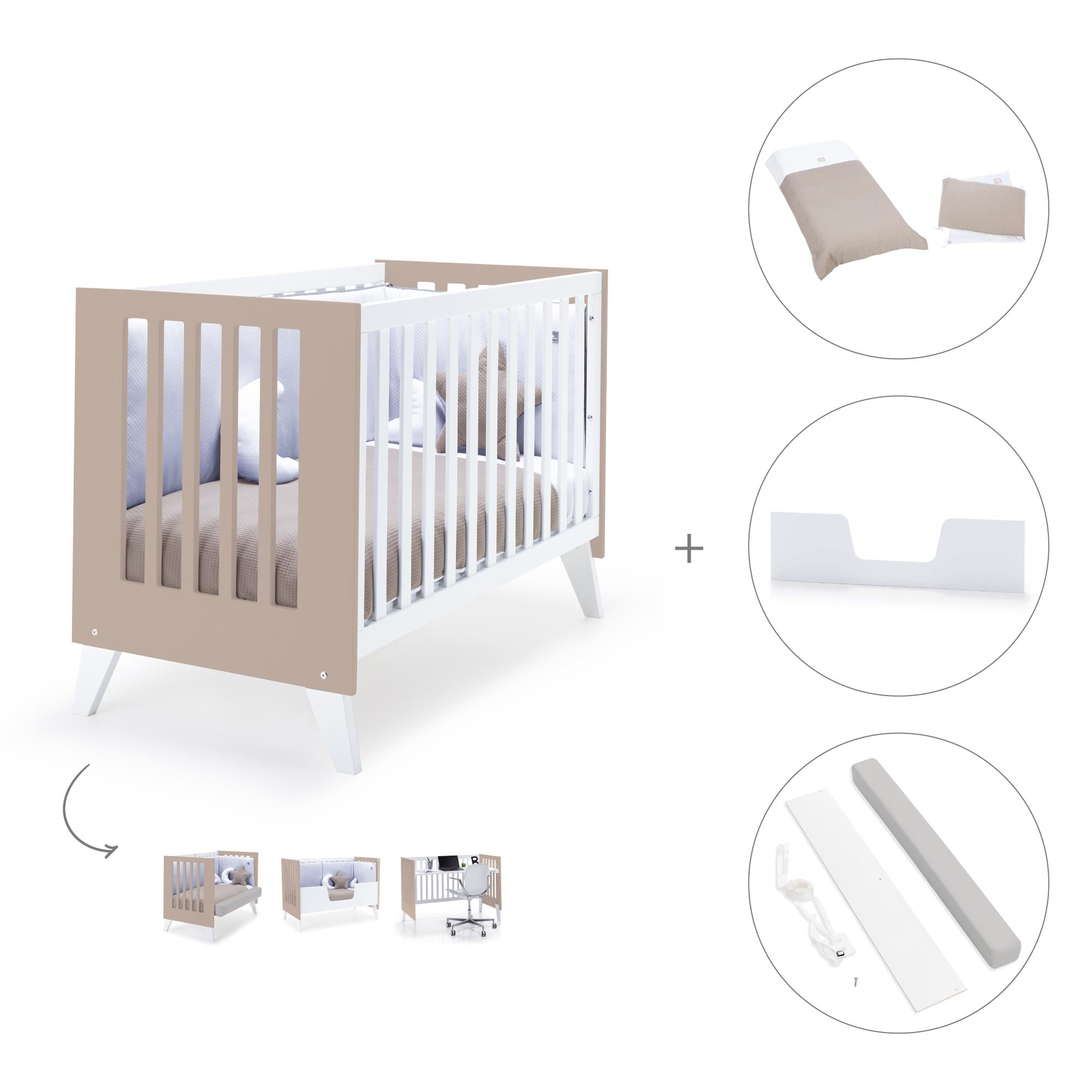 Cuna colecho 60x120 cm (4en1) blanco/beige · Nexo Due Arena C187D-M7753