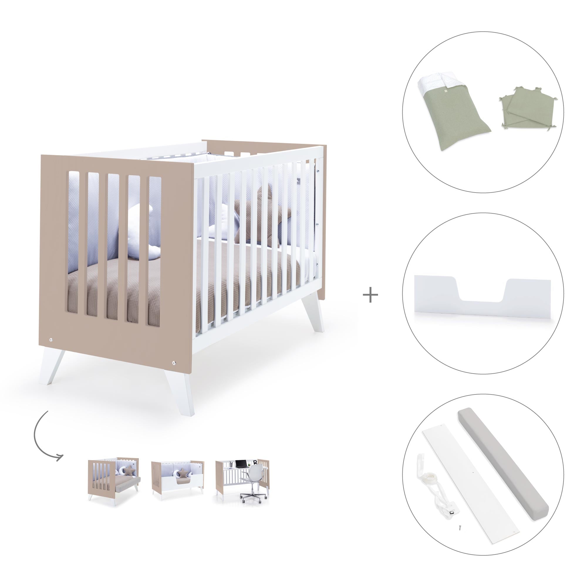 Cuna colecho 60x120 cm (4en1) blanco/beige · Nexo Due Arena C187D-M7753