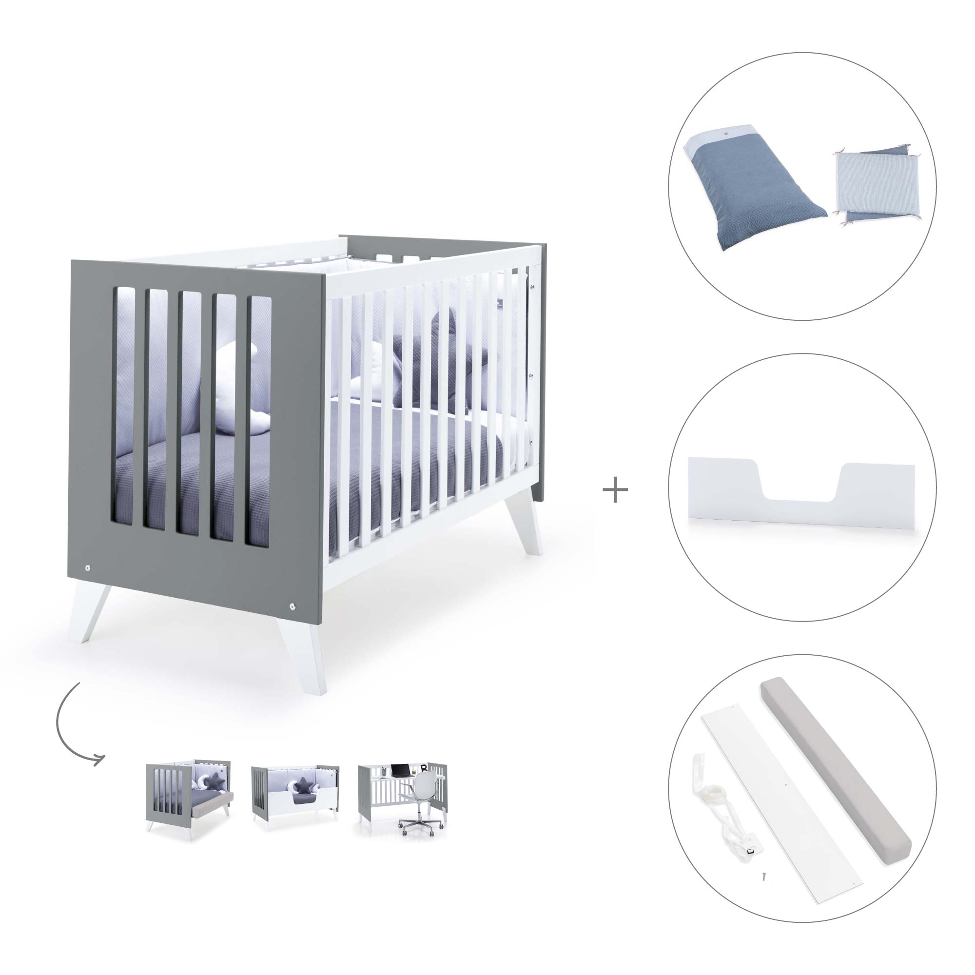 Cuna colecho 60x120 cm (4en1) blanco/antracita · Nexo Due Antracita C187D-M7758