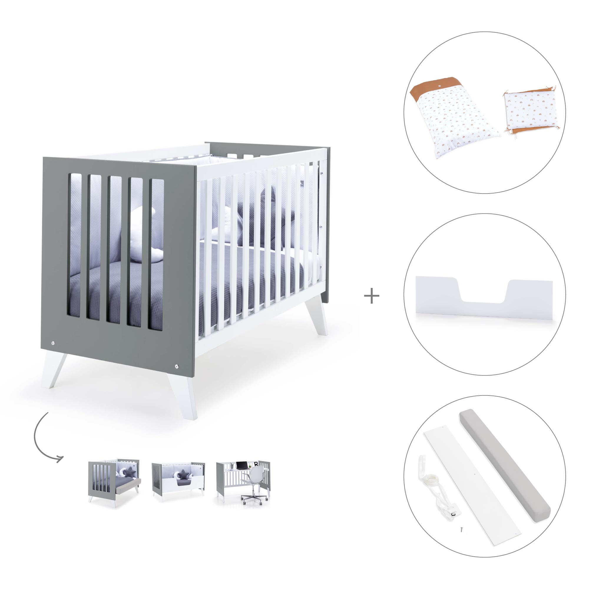 Cuna colecho 60x120 cm (4en1) blanco/antracita · Nexo Due Antracita C187D-M7758