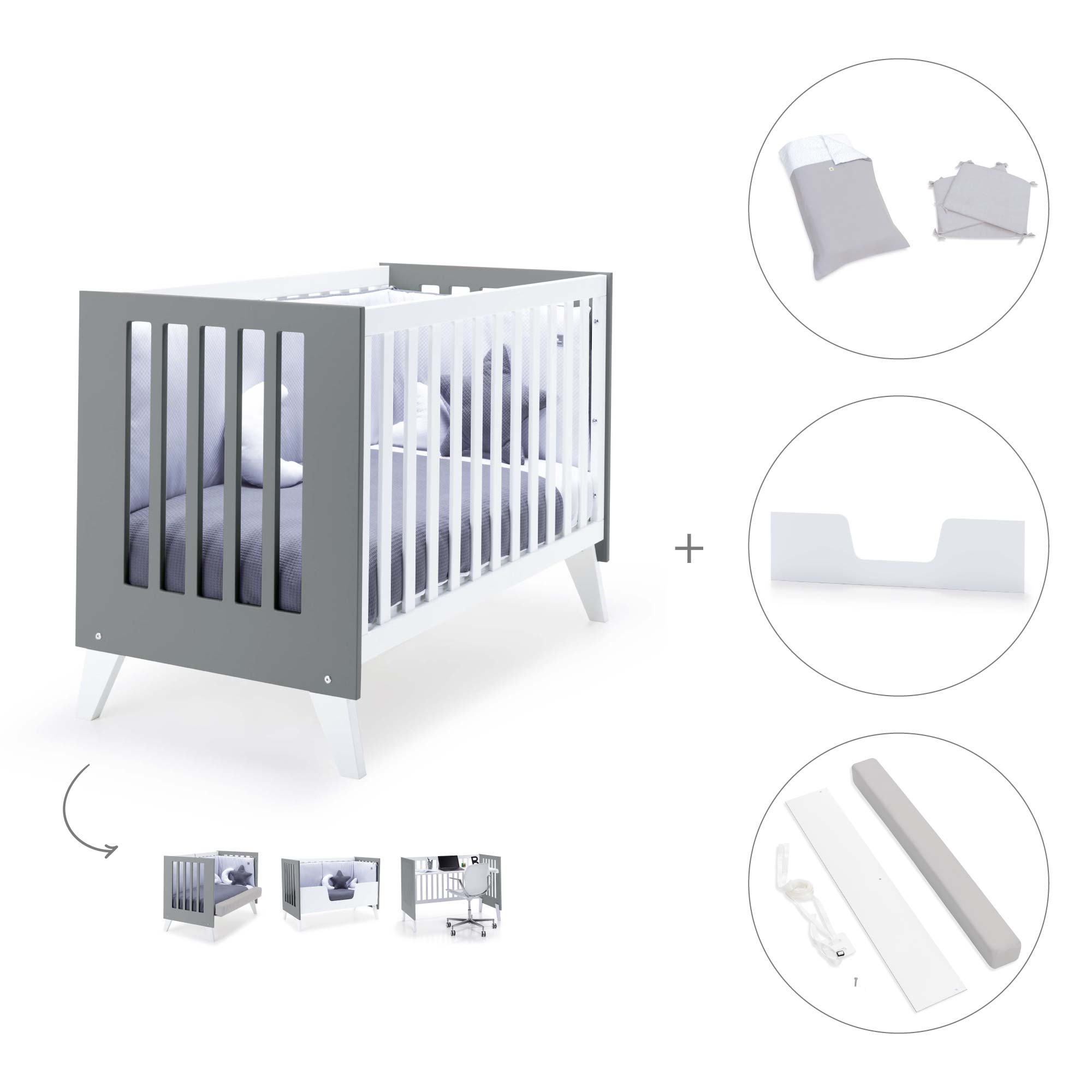 Cuna colecho 60x120 cm (4en1) blanco/antracita · Nexo Due Antracita C187D-M7758