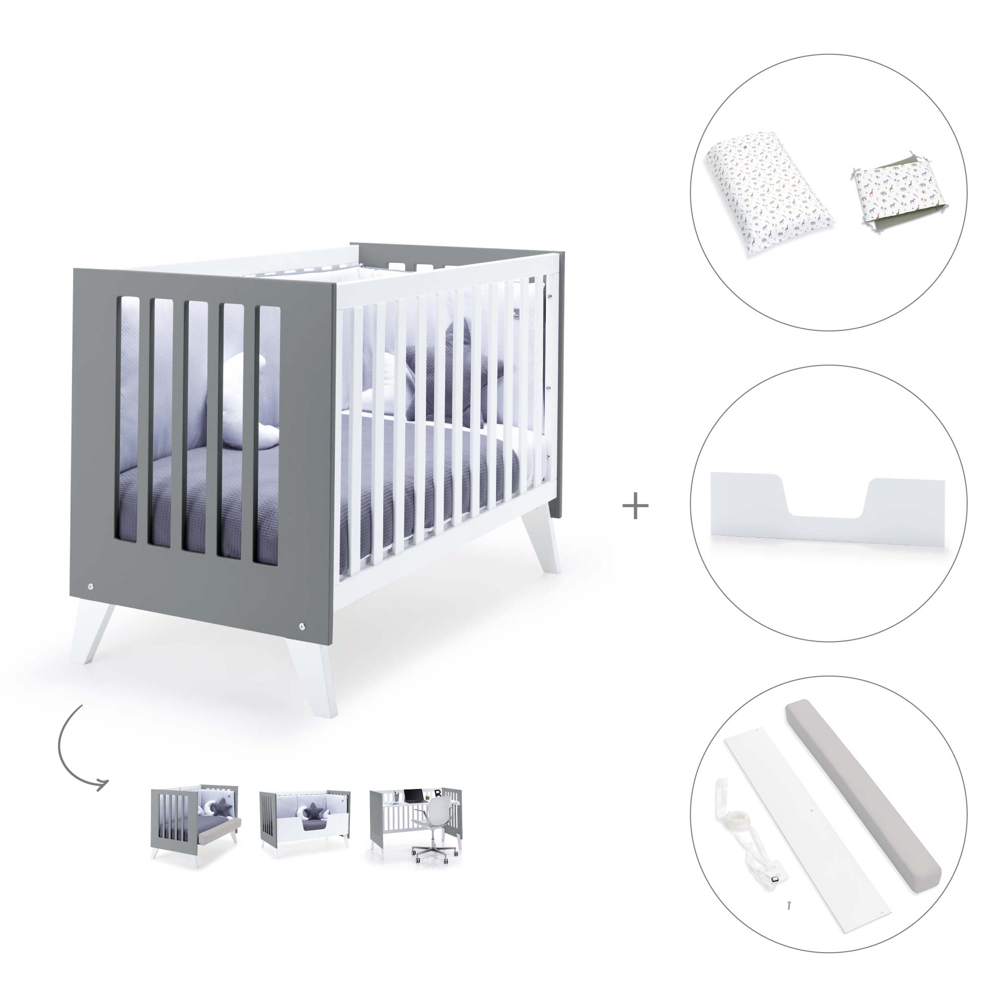 Cuna colecho 60x120 cm (4en1) blanco/antracita · Nexo Due Antracita C187D-M7758