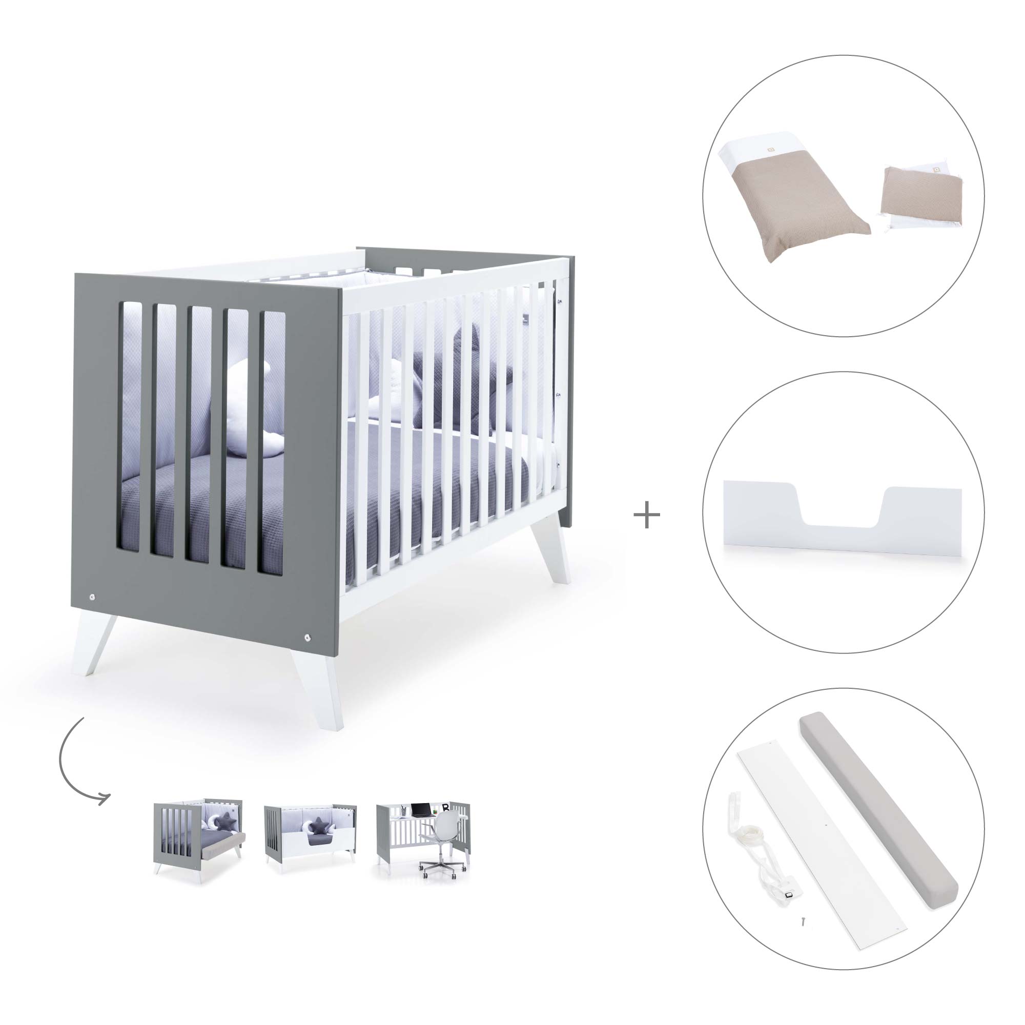 Cuna colecho 60x120 cm (4en1) blanco/antracita · Nexo Due Antracita C187D-M7758