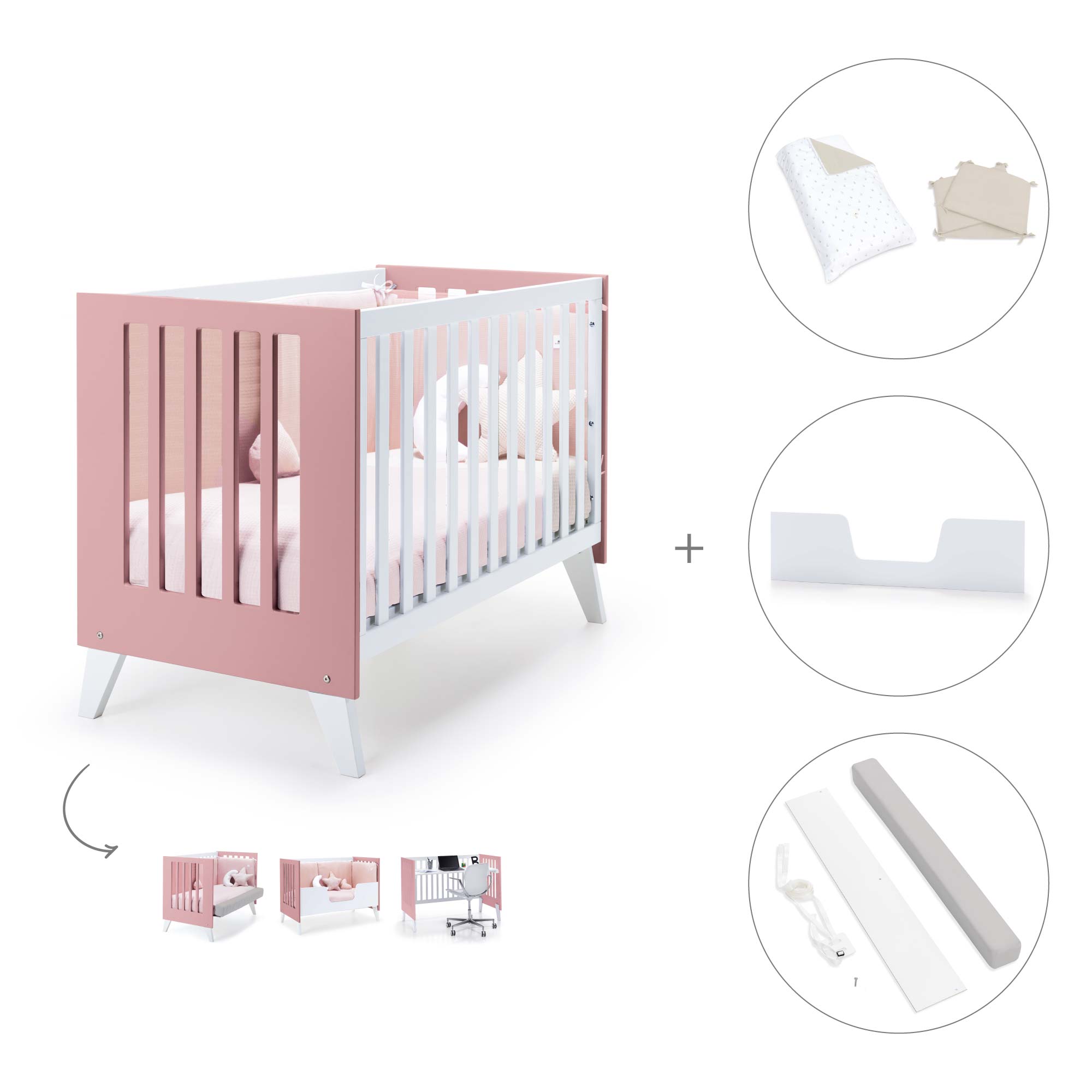 Cuna de colecho 60x120 cm (4en1) rosa · Nexo Due Quarzo C187D-M7759