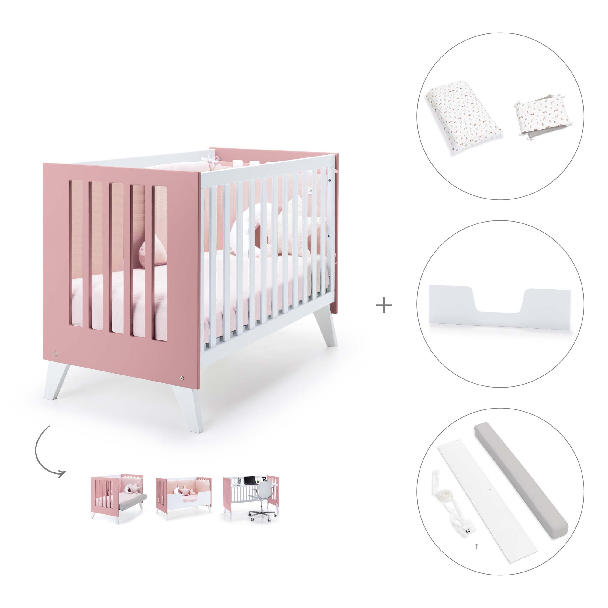 Cuna de colecho 60x120 cm (4en1) rosa · Nexo Due Quarzo C187D-M7759