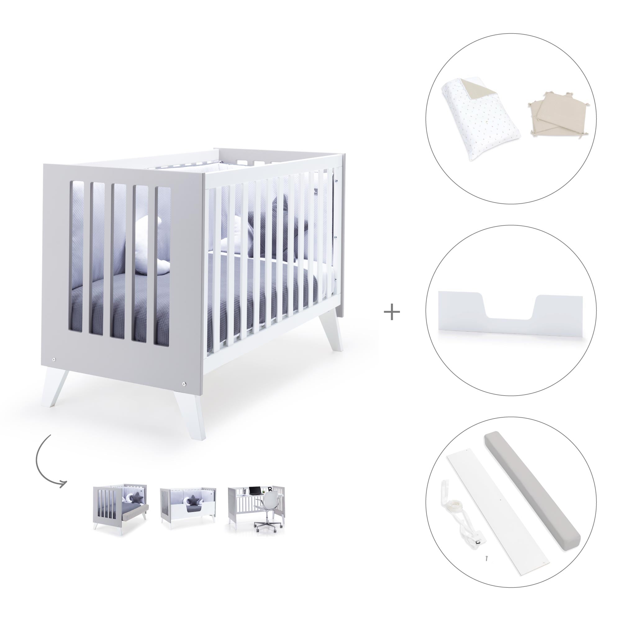 Cuna colecho 60x120 cm (4en1) blanco/gris · Nexo Due Grey C187D-M7778