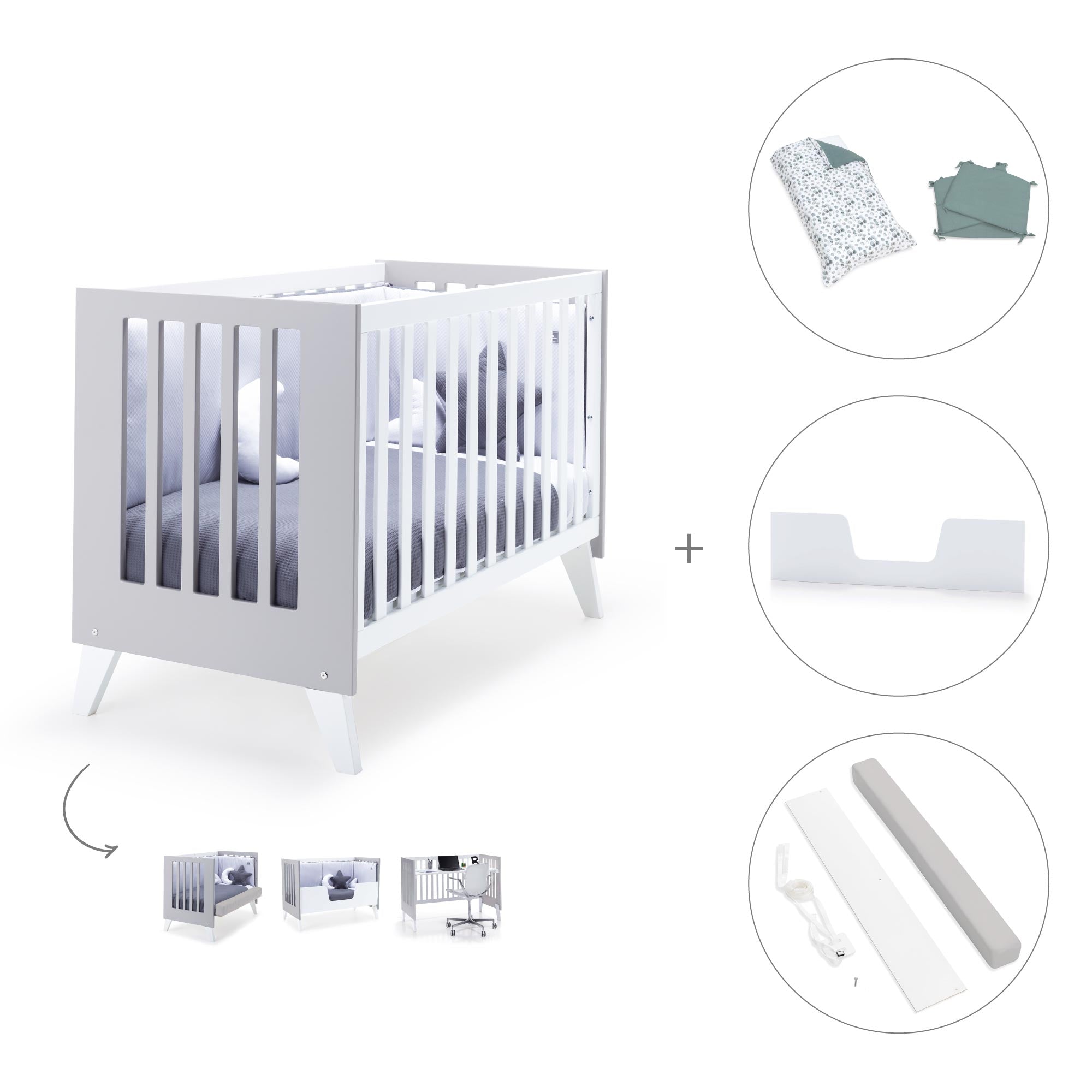 Cuna colecho 60x120 cm (4en1) blanco/gris · Nexo Due Grey C187D-M7778