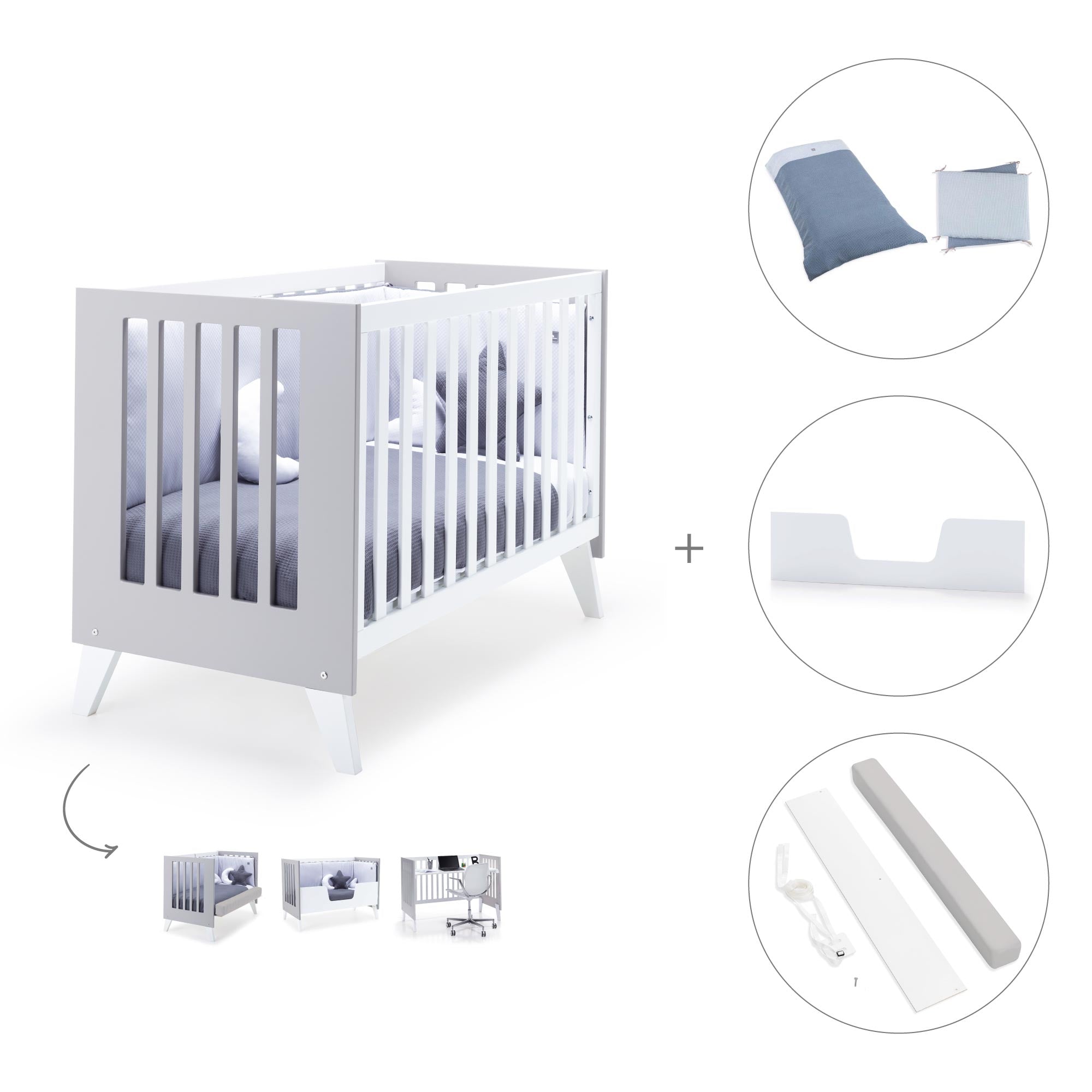 Cuna colecho 60x120 cm (4en1) blanco/gris · Nexo Due Grey C187D-M7778