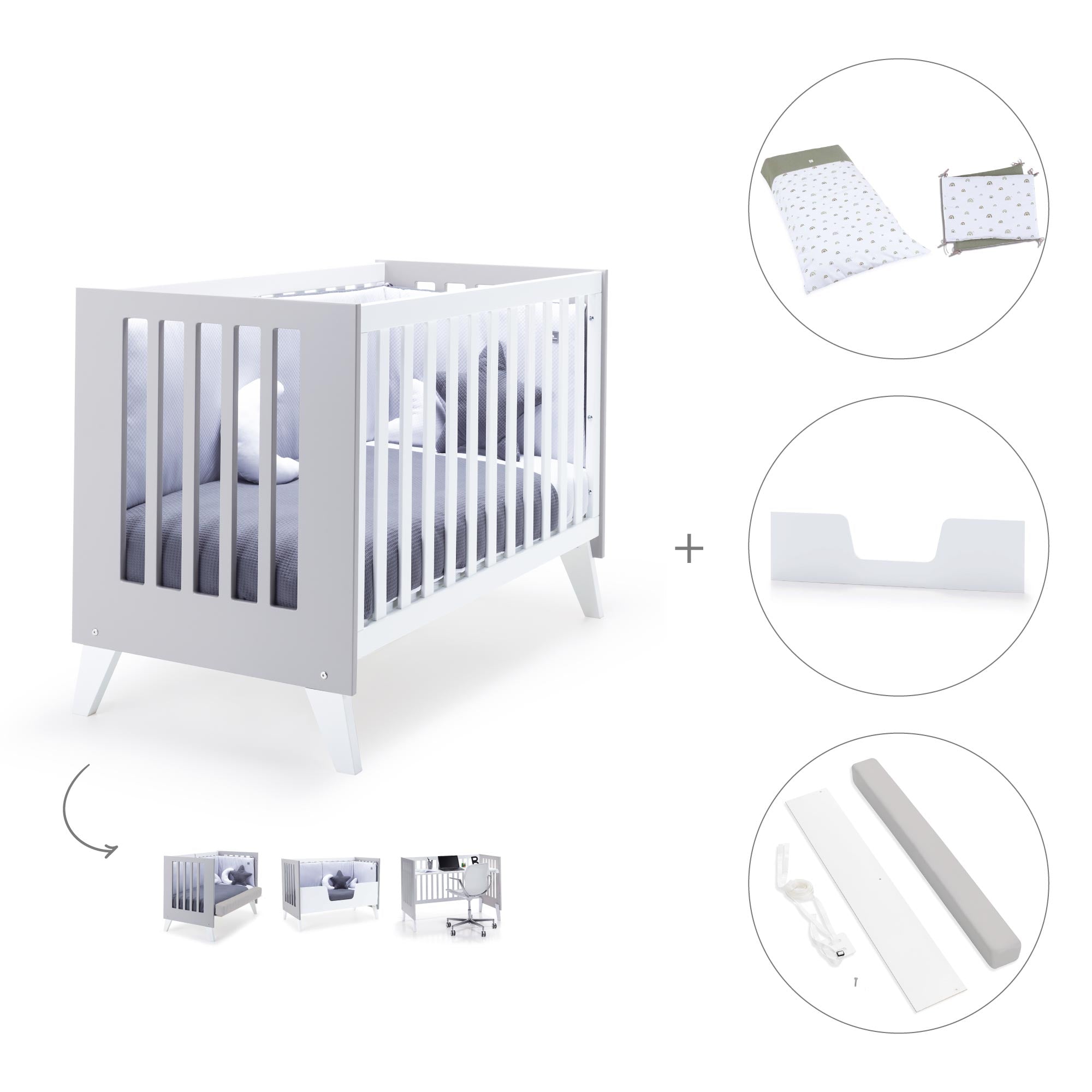 Cuna colecho 60x120 cm (4en1) blanco/gris · Nexo Due Grey C187D-M7778