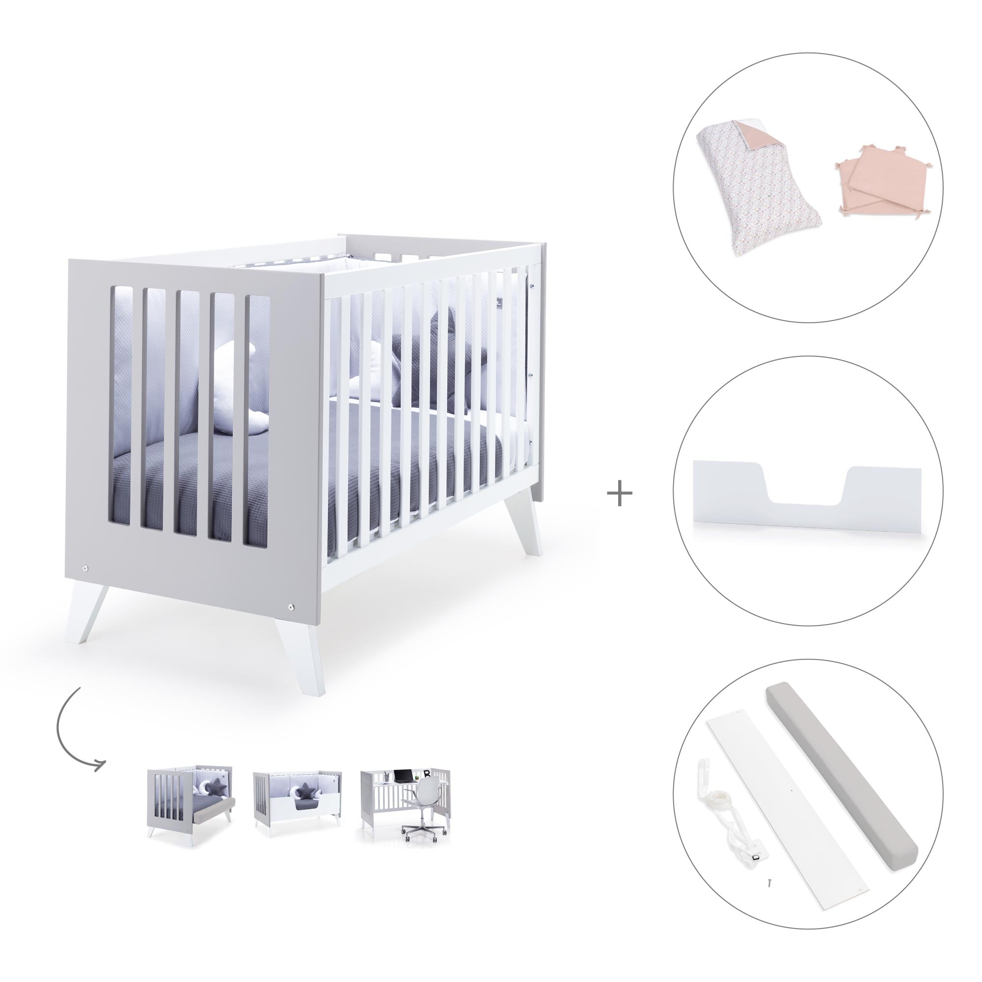 Cuna colecho 60x120 cm (4en1) blanco/gris · Nexo Due Grey C187D-M7778